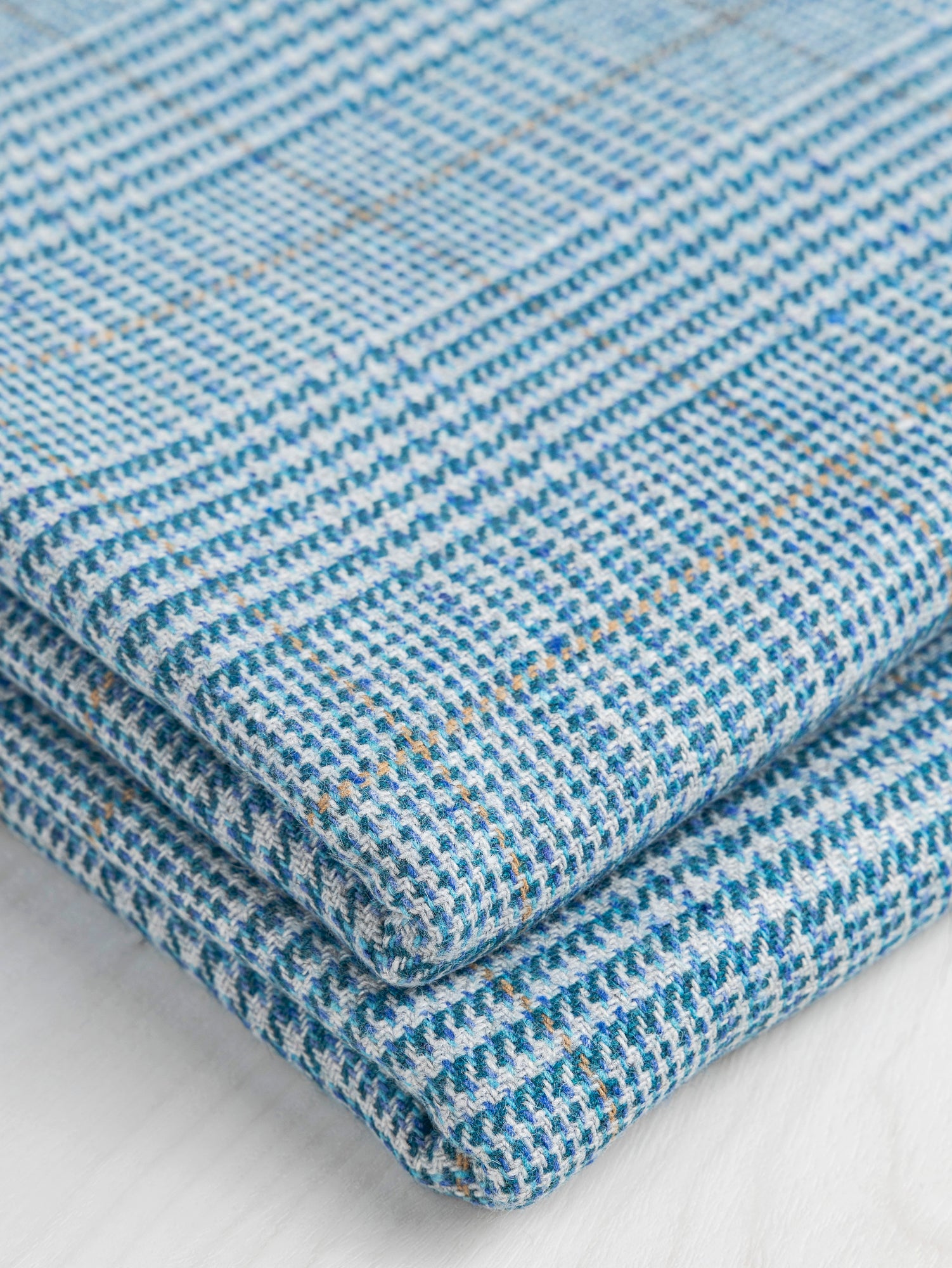 Glen Check Wool Viscose Blend Suiting Deadstock - Teal + Indigo + Cream + Orange | Core Fabrics