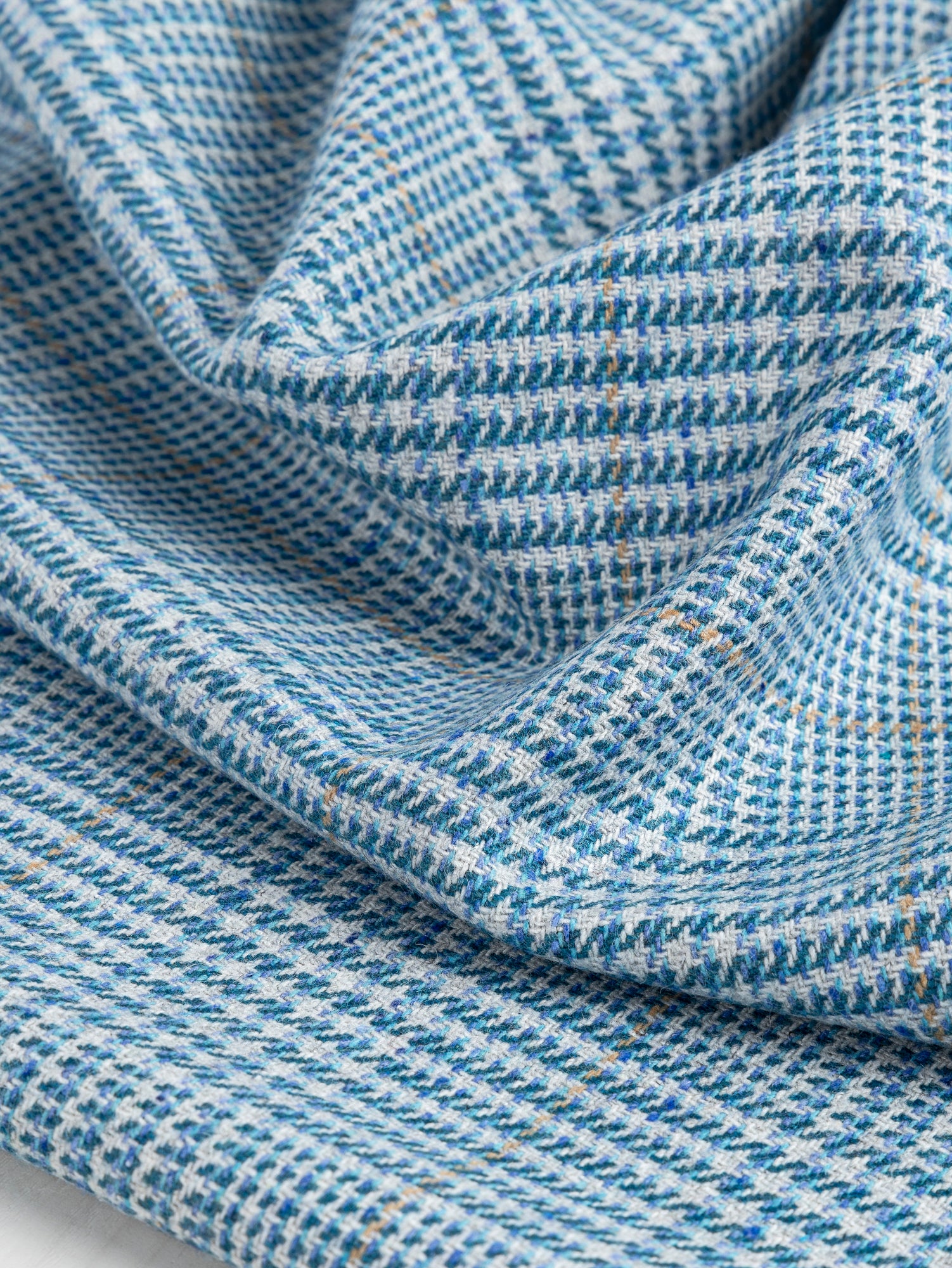 Glen Check Wool Viscose Blend Suiting Deadstock - Teal + Indigo + Cream + Orange | Core Fabrics