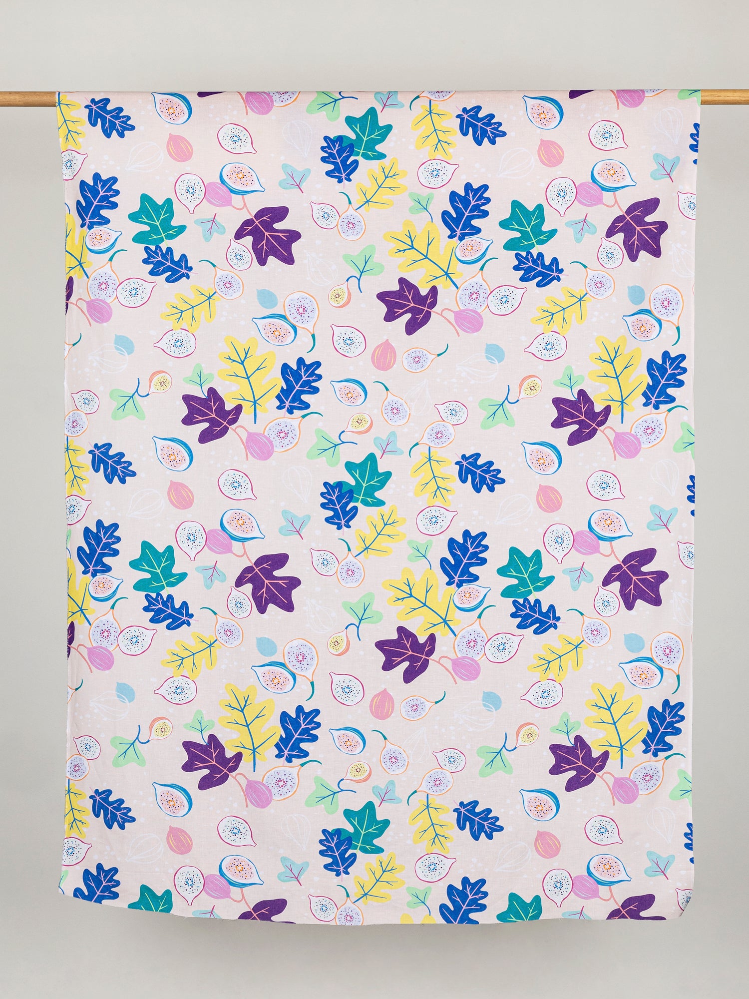 F-COT357-Go-Fig-ure-Print-Organic-Cotton-Linen-Cream- Periwinkle-Light-Green-Eggplant-Core-Fabrics-draped.JPG