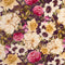 Viscose à imprimé de fleurs baroques à pois dorés - Aubergine + Avoine + Magenta