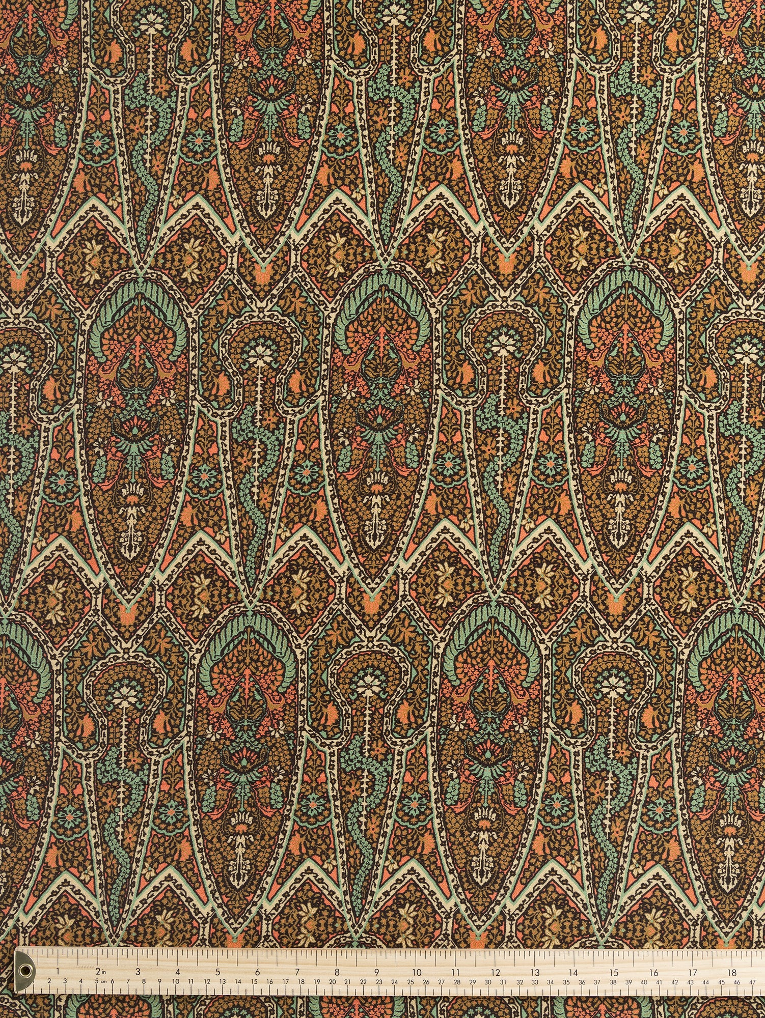 F-VIS281-Gothic-Floral-Print-Viscose-Crepe-Ochre-Turquoise-Pink-Core-Fabrics-ruler.JPG