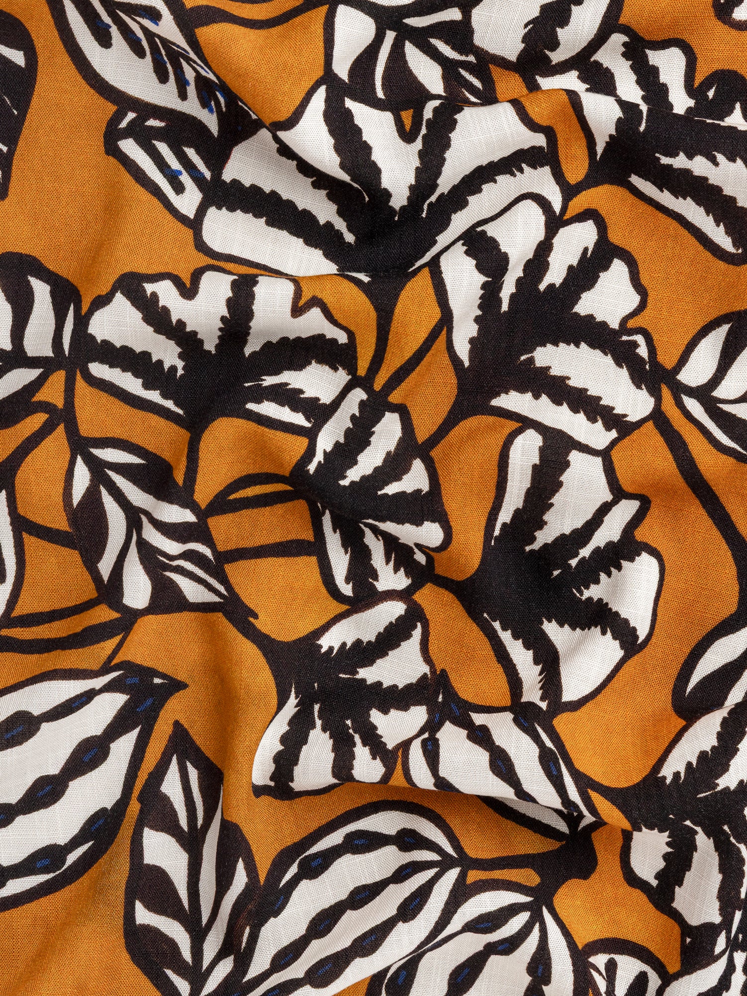 F-VIS256-Graphic-Leaf-Print-Textured-Viscose-Ochre-Black-White-Blue-Core-Fabrics-scrunchedJPG.JPG