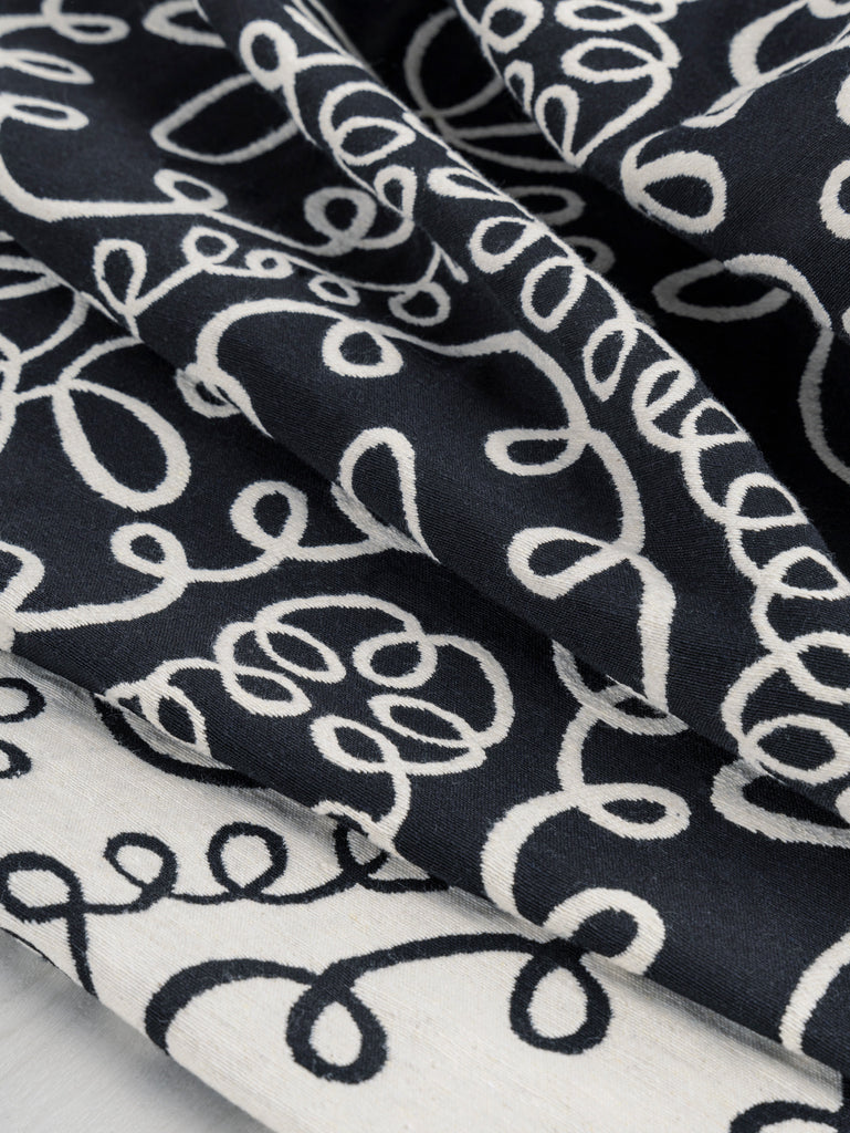Jacquard de coton tourbillon graphique - Noir + Crème