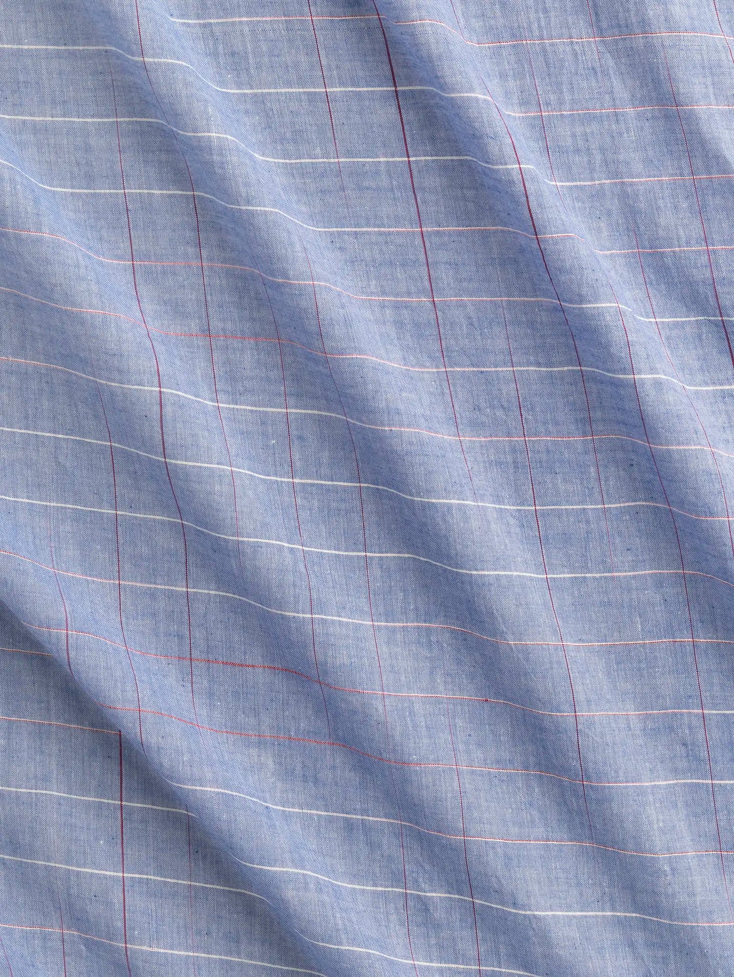 F-COT472-Harbour-Artisanal-Check-Cotton-Voile-Chambray-White-Red-Core-Fabrics-scrunched.webp