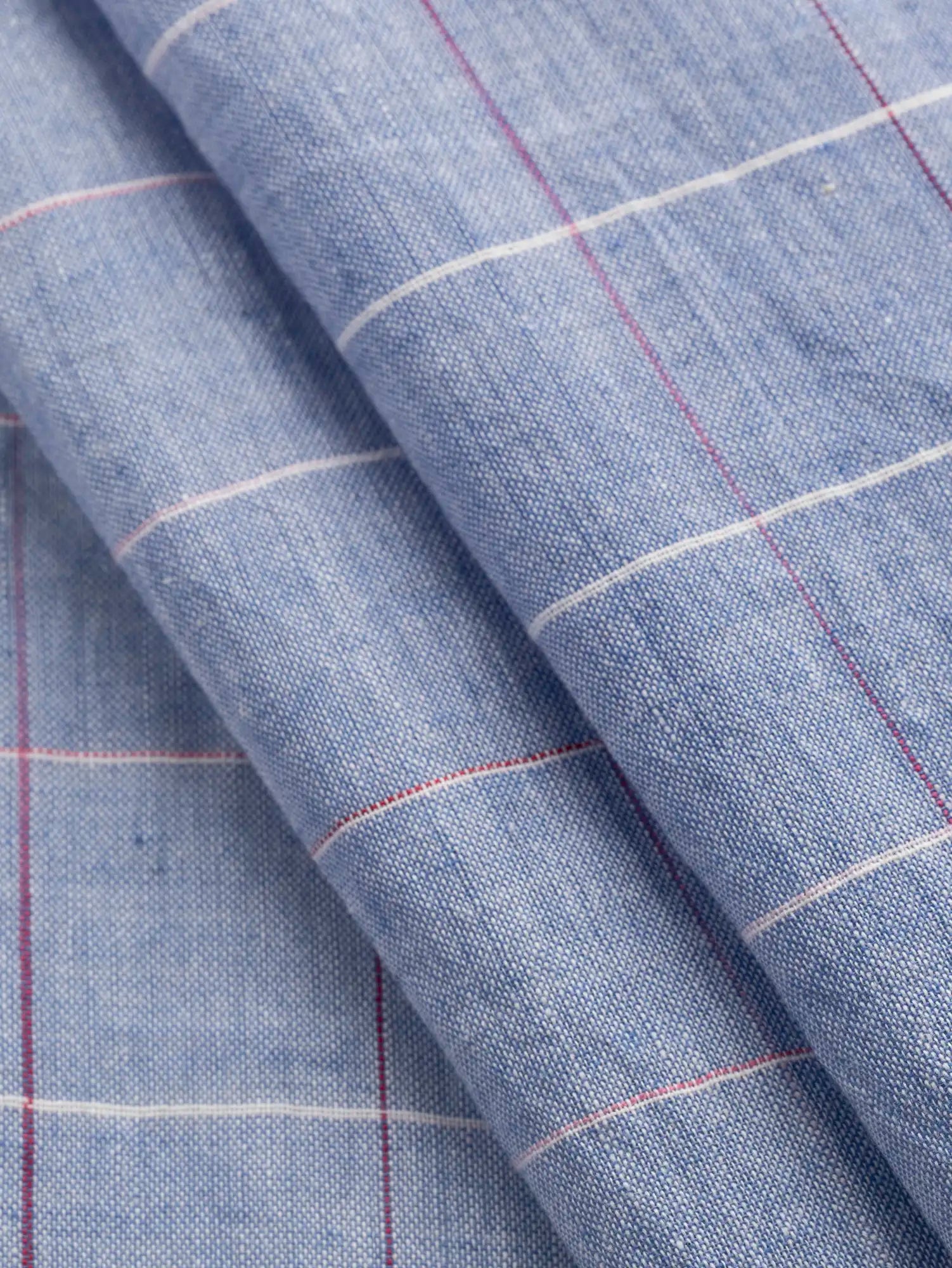 F-COT472-Harbour-Artisanal-Check-Cotton-Voile-Chambray-White-Red-Core-Fabrics-fold.webp