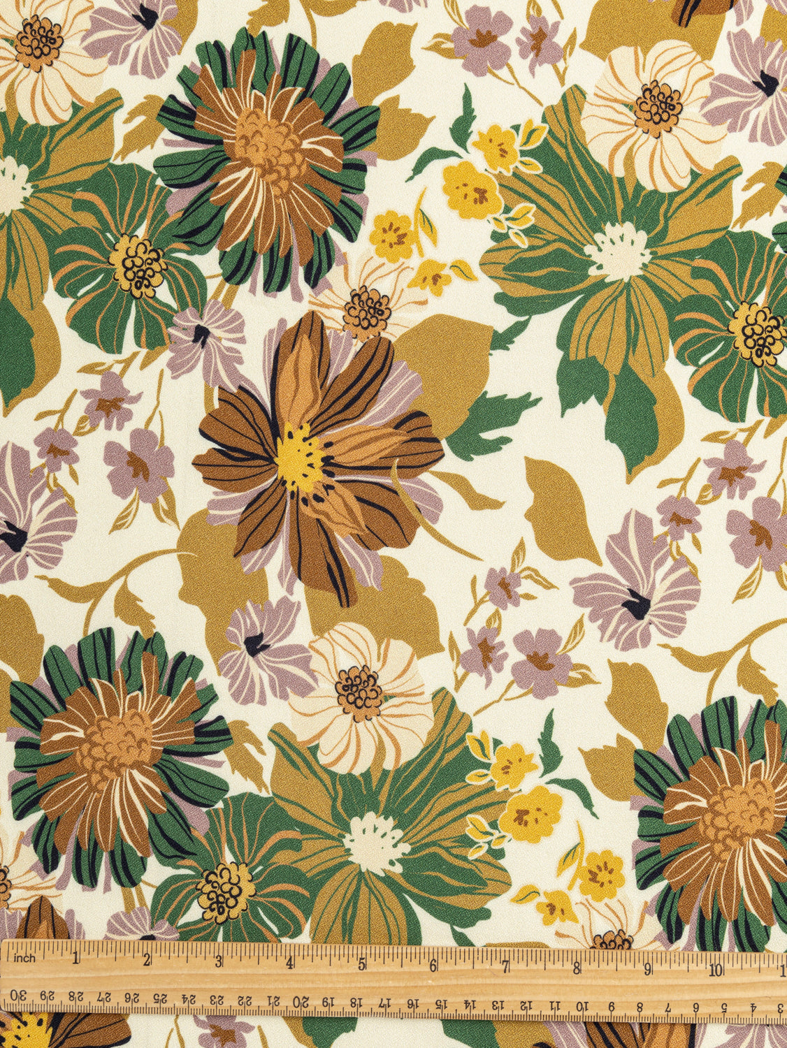 Heirloom Floral Print EcoVero Viscose Crepe - Cream + Ochre + Green + Rose | Core Fabrics