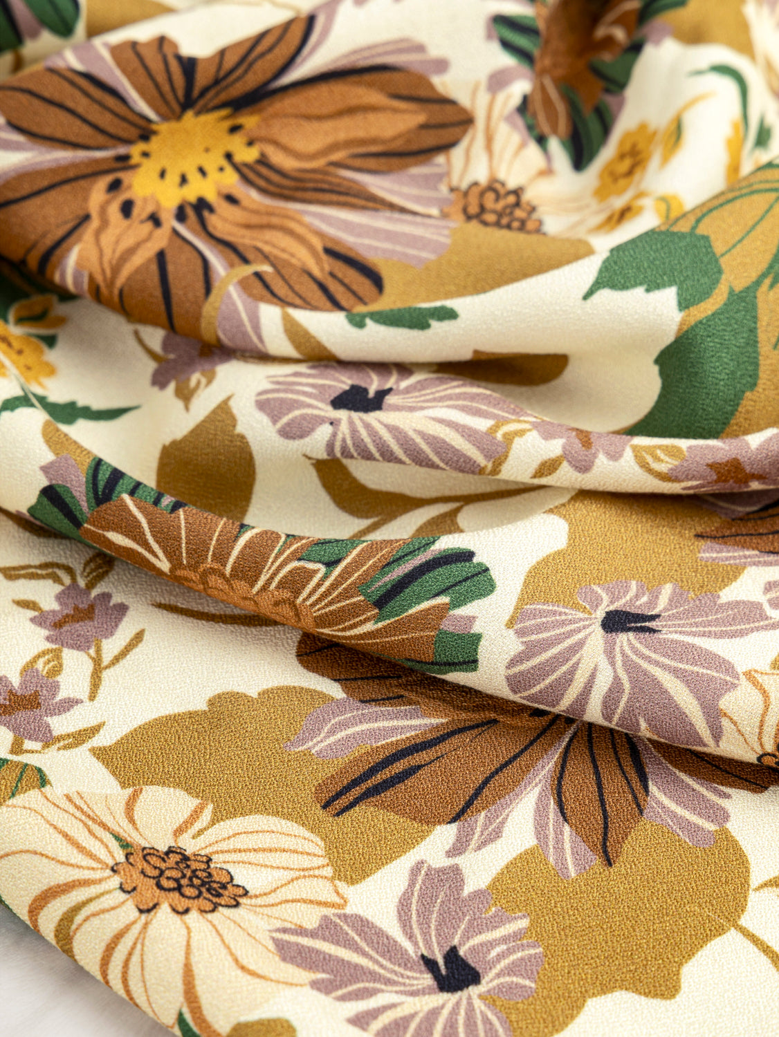 Heirloom Floral Print EcoVero Viscose Crepe - Cream + Ochre + Green + Rose | Core Fabrics