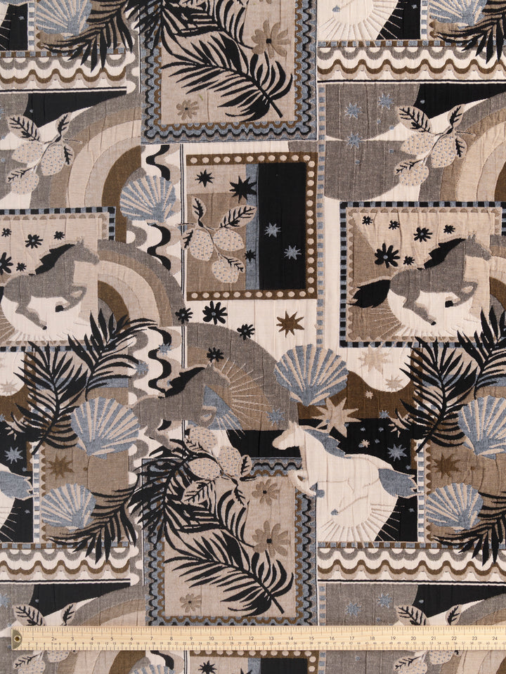 F-QUI009-Horse-Collage-Quilted-Jacquard-Cream-Black-Denim-Khaki-Core-Fabrics-ruler-front.JPG