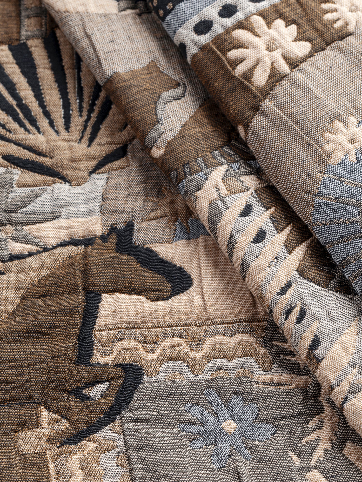 Horse Collage Quilted Jacquard - Cream + Black + Denim + Khaki 