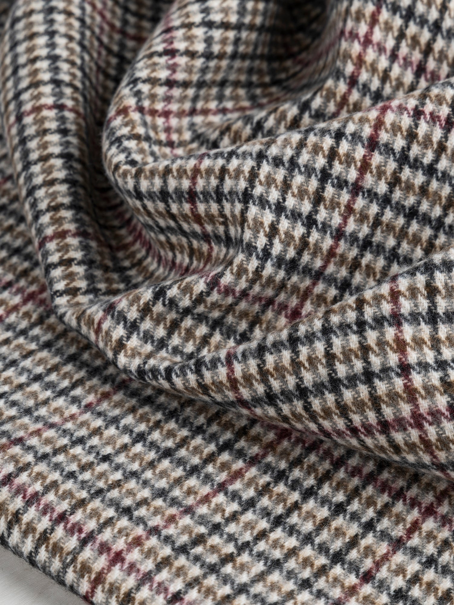 Houndstooth Wool Blend Heavy Suiting Deadstock - Cream + Black + Ochre + Bordeaux | Core Fabrics