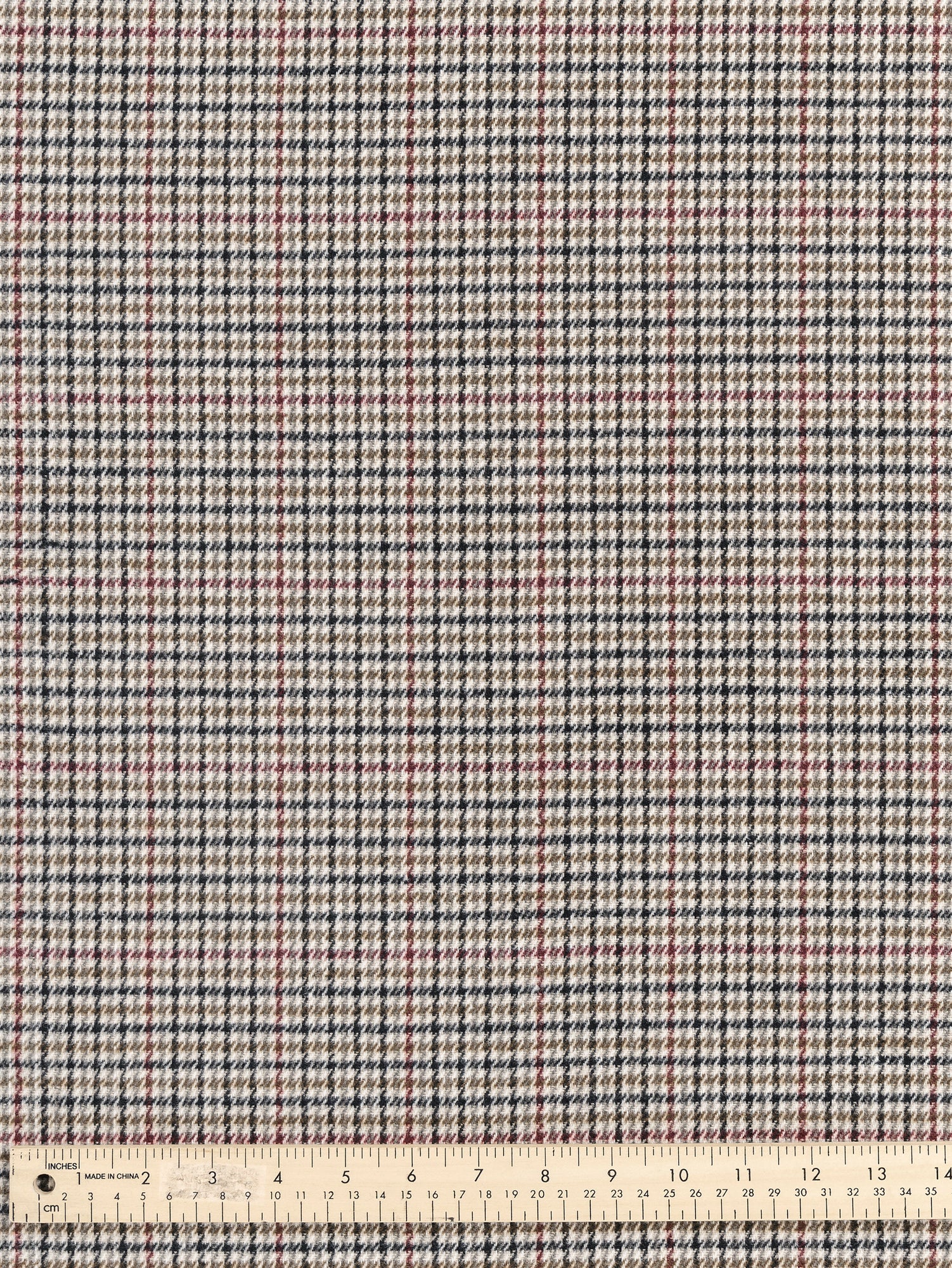Houndstooth Wool Blend Heavy Suiting Deadstock - Cream + Black + Ochre + Bordeaux | Core Fabrics