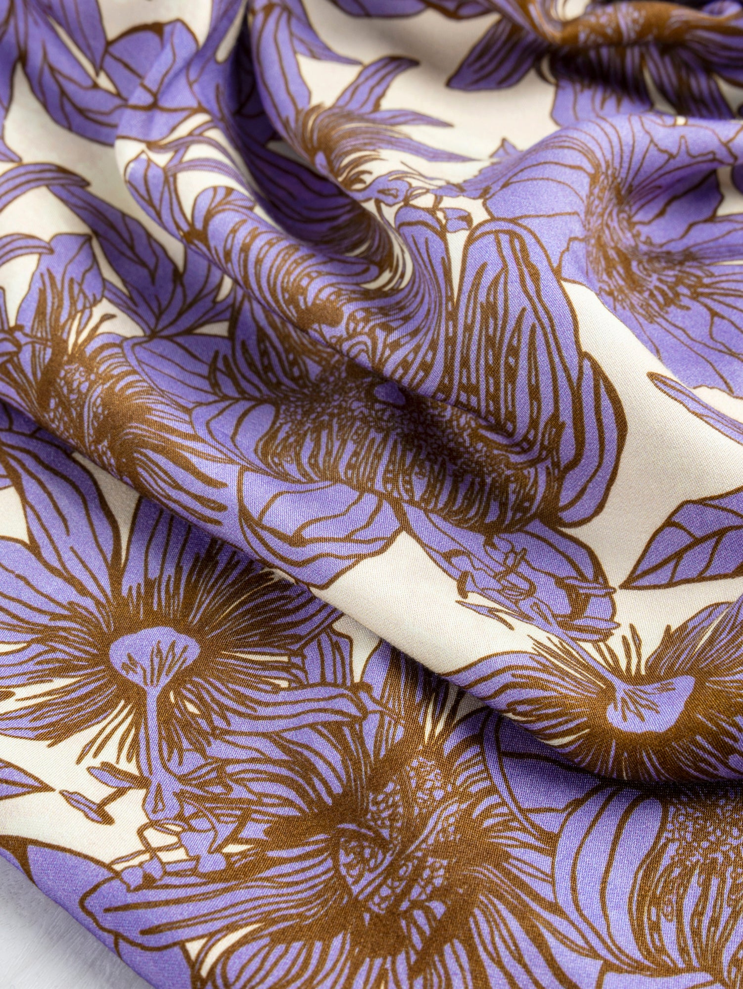 Illustrated Floral Print EcoVero Challis - Cream + Mauve + Ochre | Core Fabrics