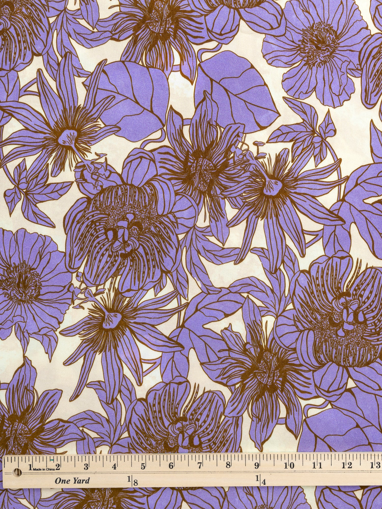 Illustrated Floral Print EcoVero Challis - Cream + Mauve + Ochre | Core Fabrics