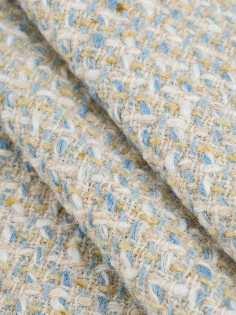 Italian Wool Bouclé Tweed Deadstock - Cream + Cornflower + Butter Yellow
