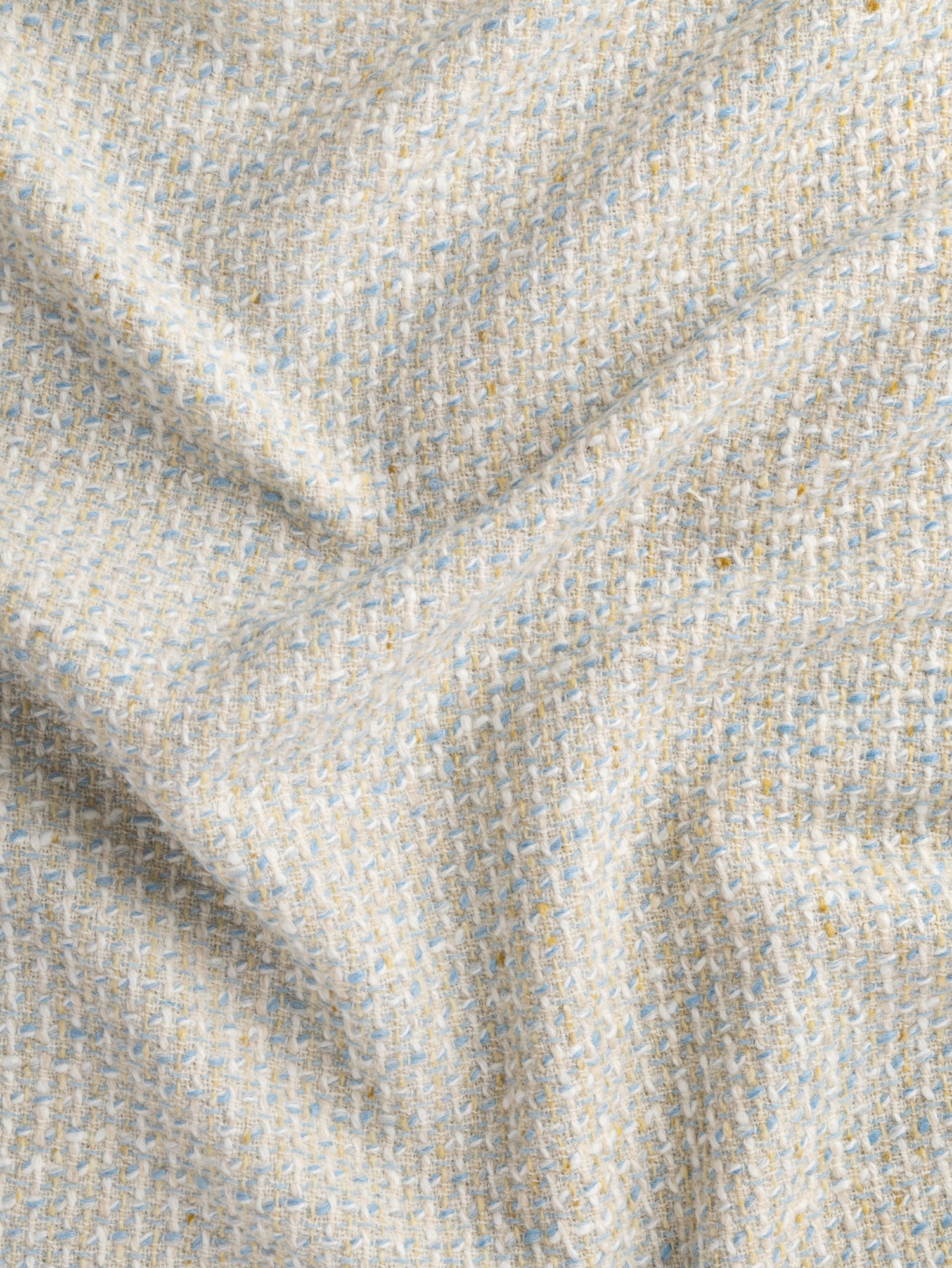 F-WOL130-Italian-Wool-Bouclé-Tweed-Deadstock-Cream-Cornflower-and-Butter-Yellow-Core-Fabrics-scrunched.JPG