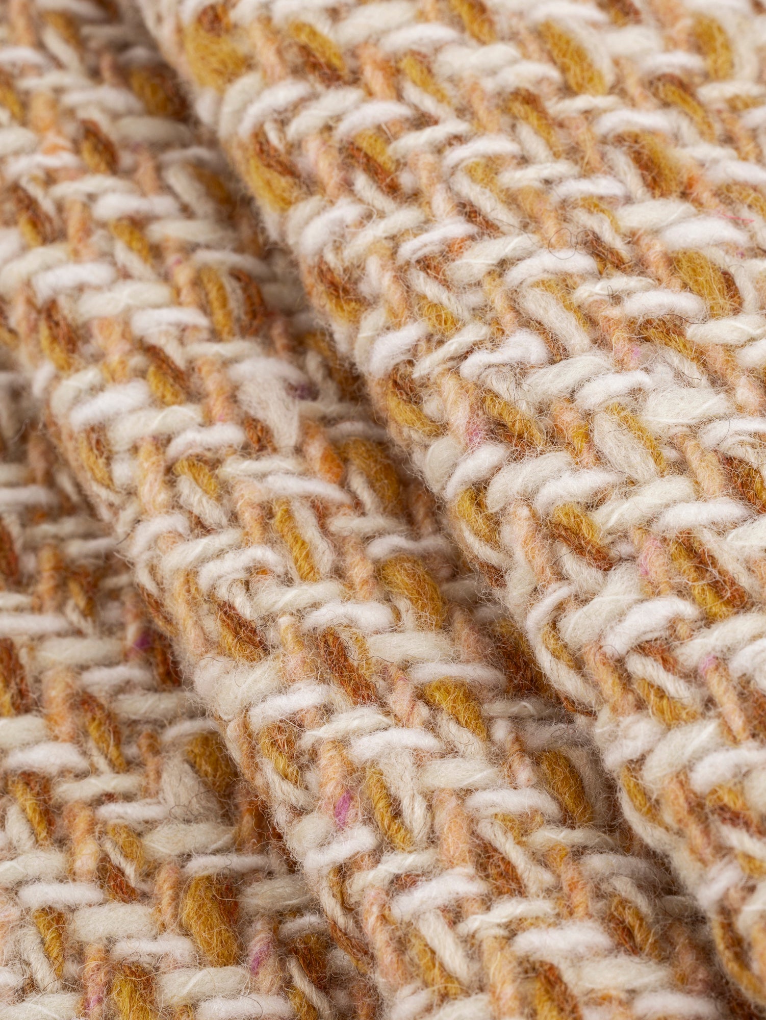 F-WOL131-Italian-Wool-Bouclé-Tweed-Deadstock-Cream-Mustard-Caramel-and-Yellow-Core-Fabrics-fold.JPG