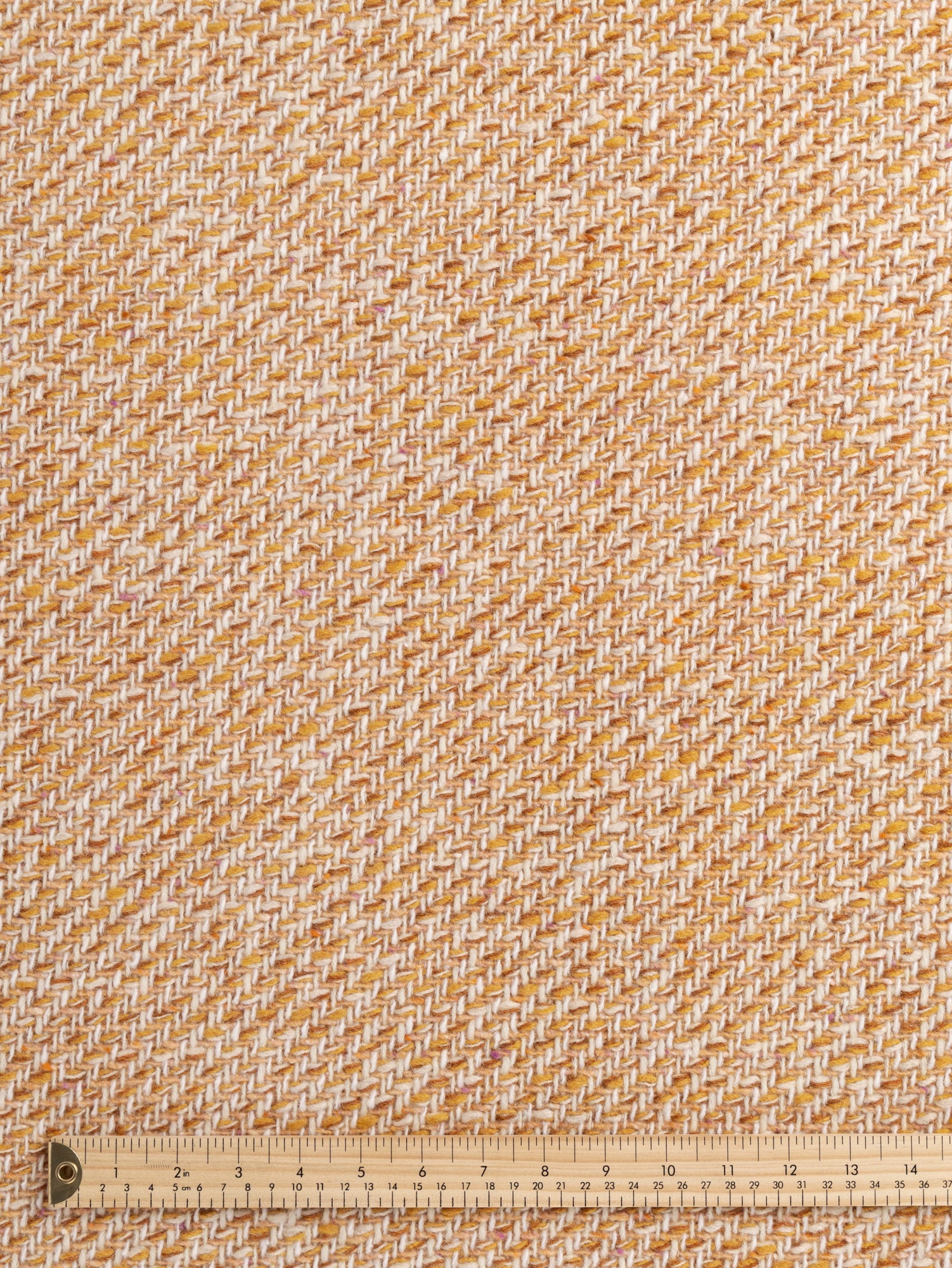 F-WOL131-Italian-Wool-Bouclé-Tweed-Deadstock-Cream-Mustard-Caramel-and-Yellow-Core-Fabrics-ruler.JPG