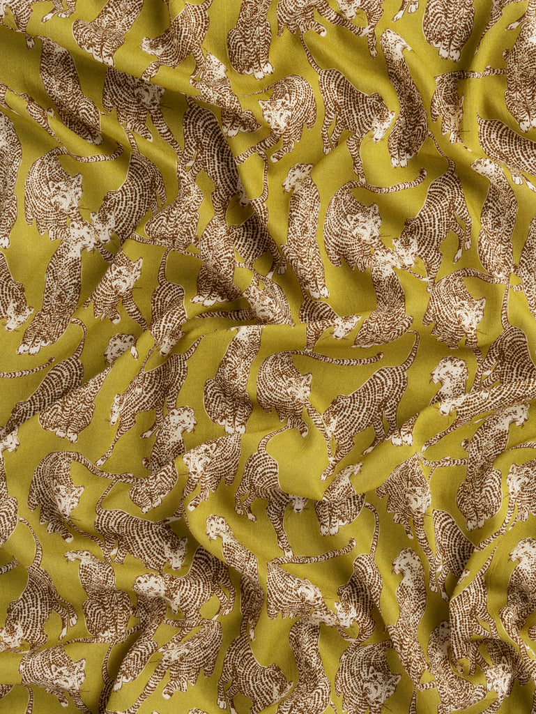 Jaguar Print Viscose Wool - Olive + Brown + Cream