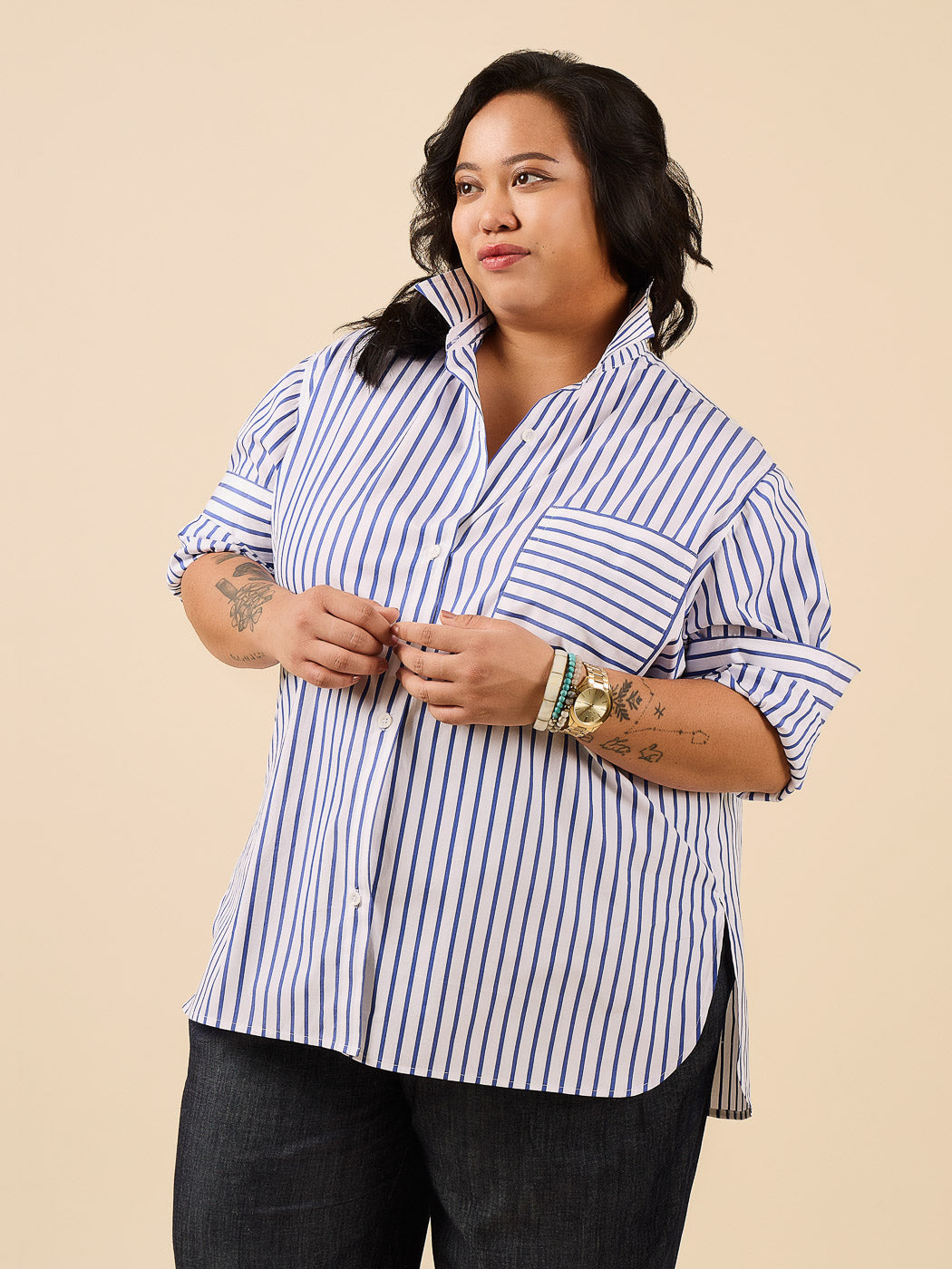 Jenna Shirt Kit | Cornflower Blue Luxe Striped Cotton Poplin Shirting