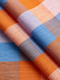 Kite Handwoven Check Cotton - Sky + Petal + Orange