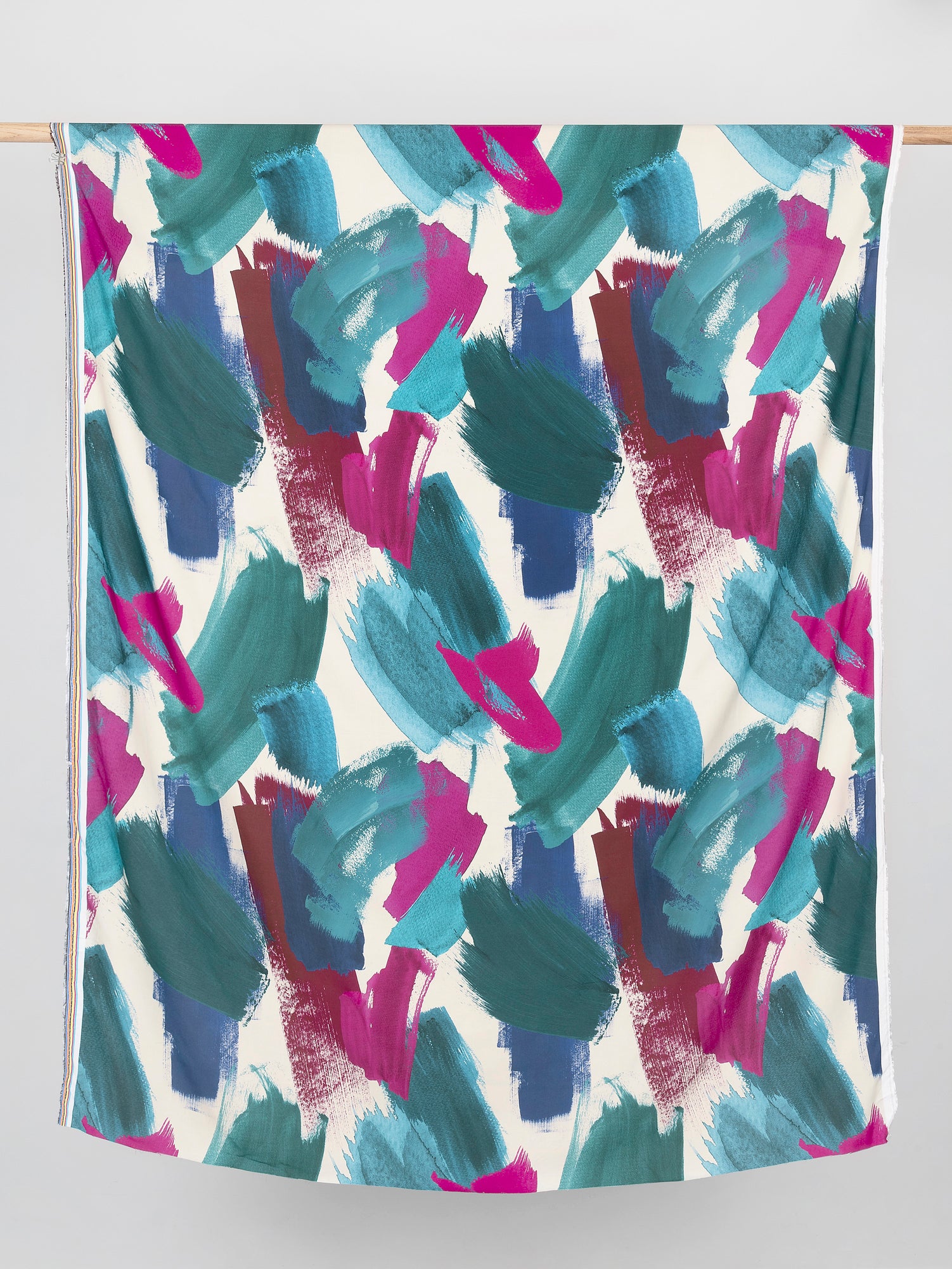 Large Abstract Brushstroke Print Viscose - Cream + Magenta + Teal + Green | Core Fabrics