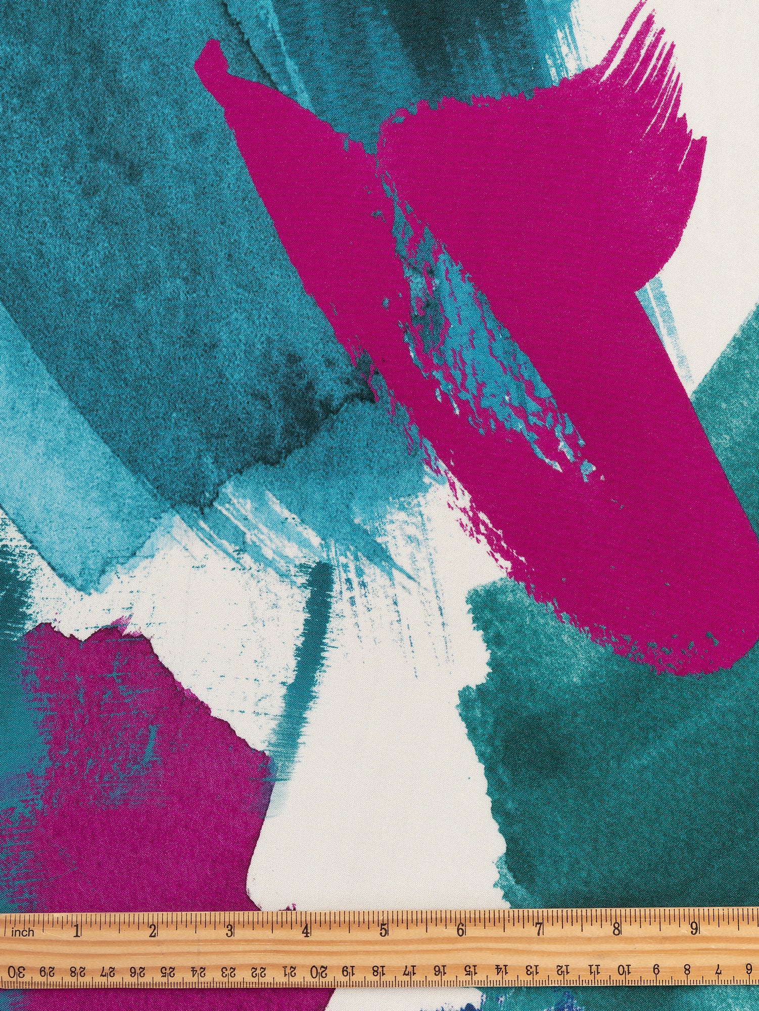Large Abstract Brushstroke Print Viscose - Cream + Magenta + Teal + Green | Core Fabrics