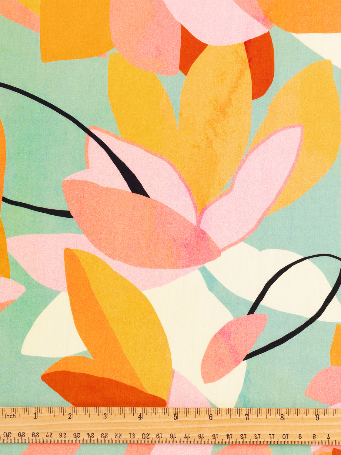 Large Abstract Floral Print Cotton Poplin - Pink + Green + Orange | Core Fabrics