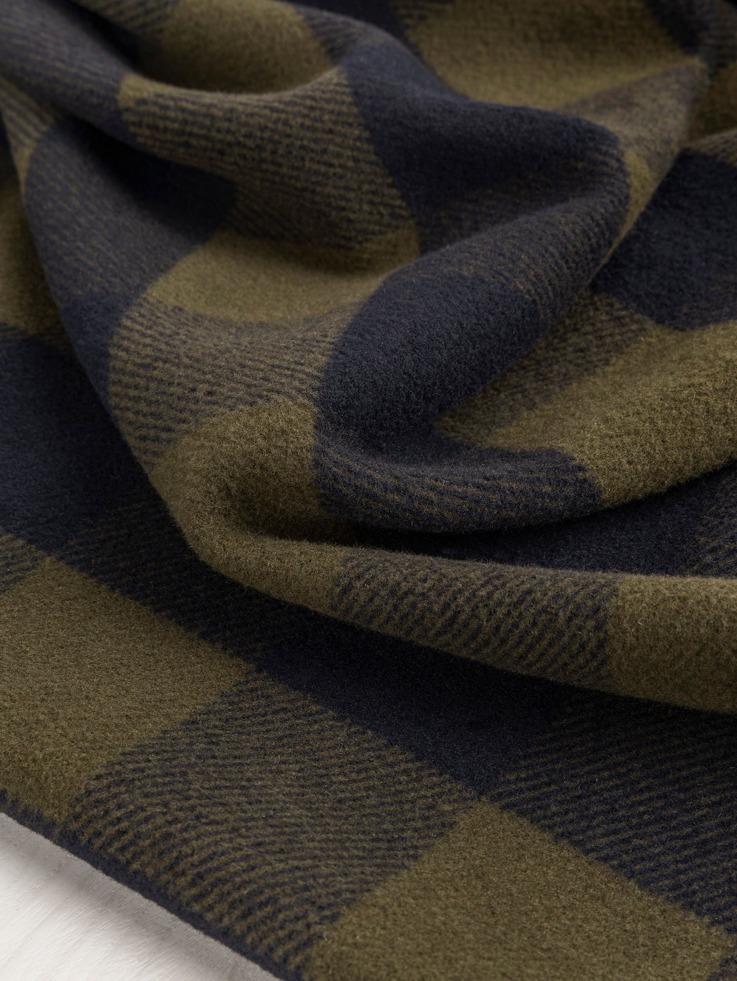 Large Buffalo Check Polar Fleece Deadstock - Olive + Navy | Core Fabrics
