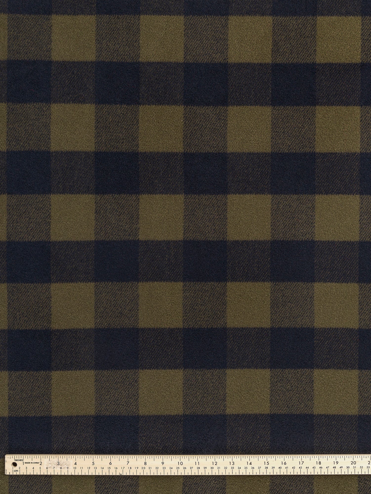 Large Buffalo Check Polar Fleece Deadstock - Olive + Navy | Core Fabrics