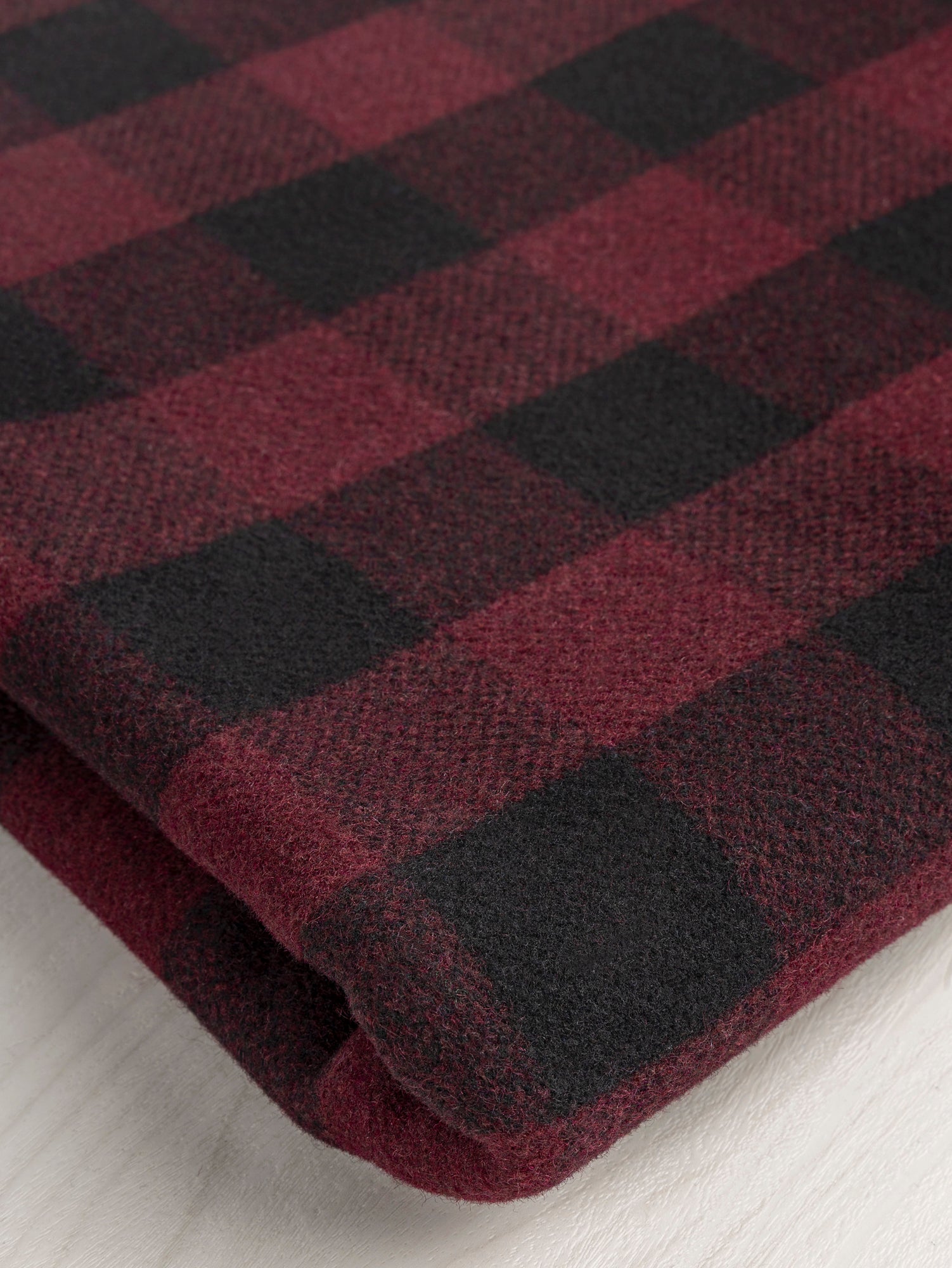 Large Buffalo Check Wool Blend Coating Deadstock - Bordeaux + Black | Core Fabrics