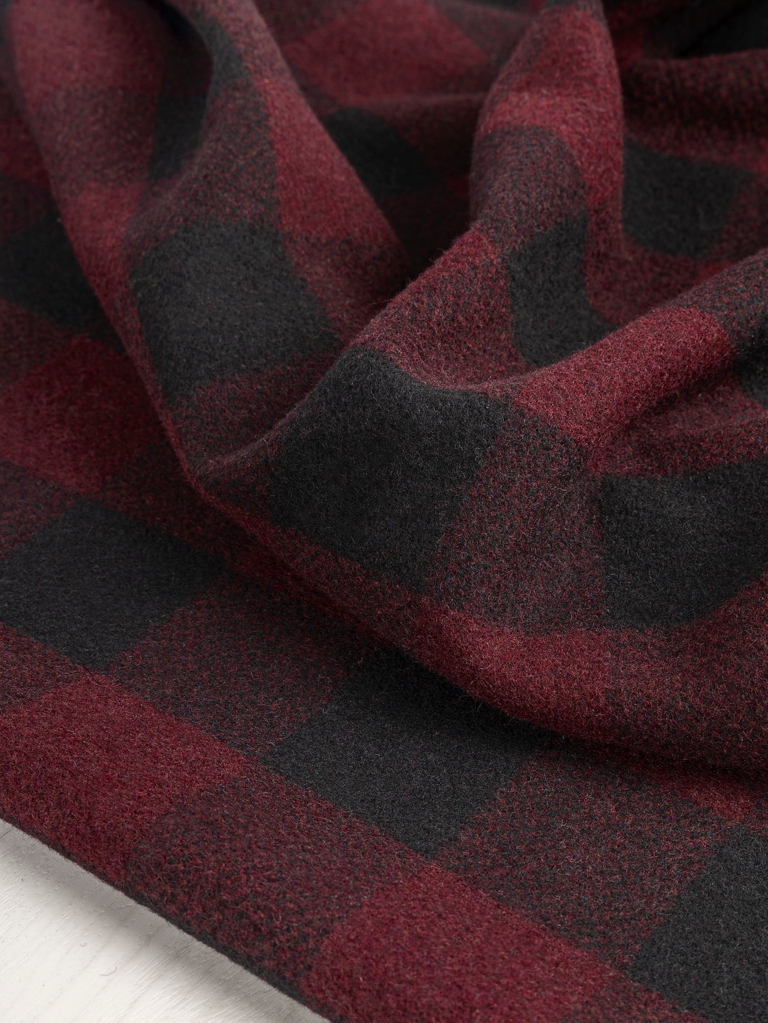 Large Buffalo Check Wool Blend Coating Deadstock - Bordeaux + Black | Core Fabrics