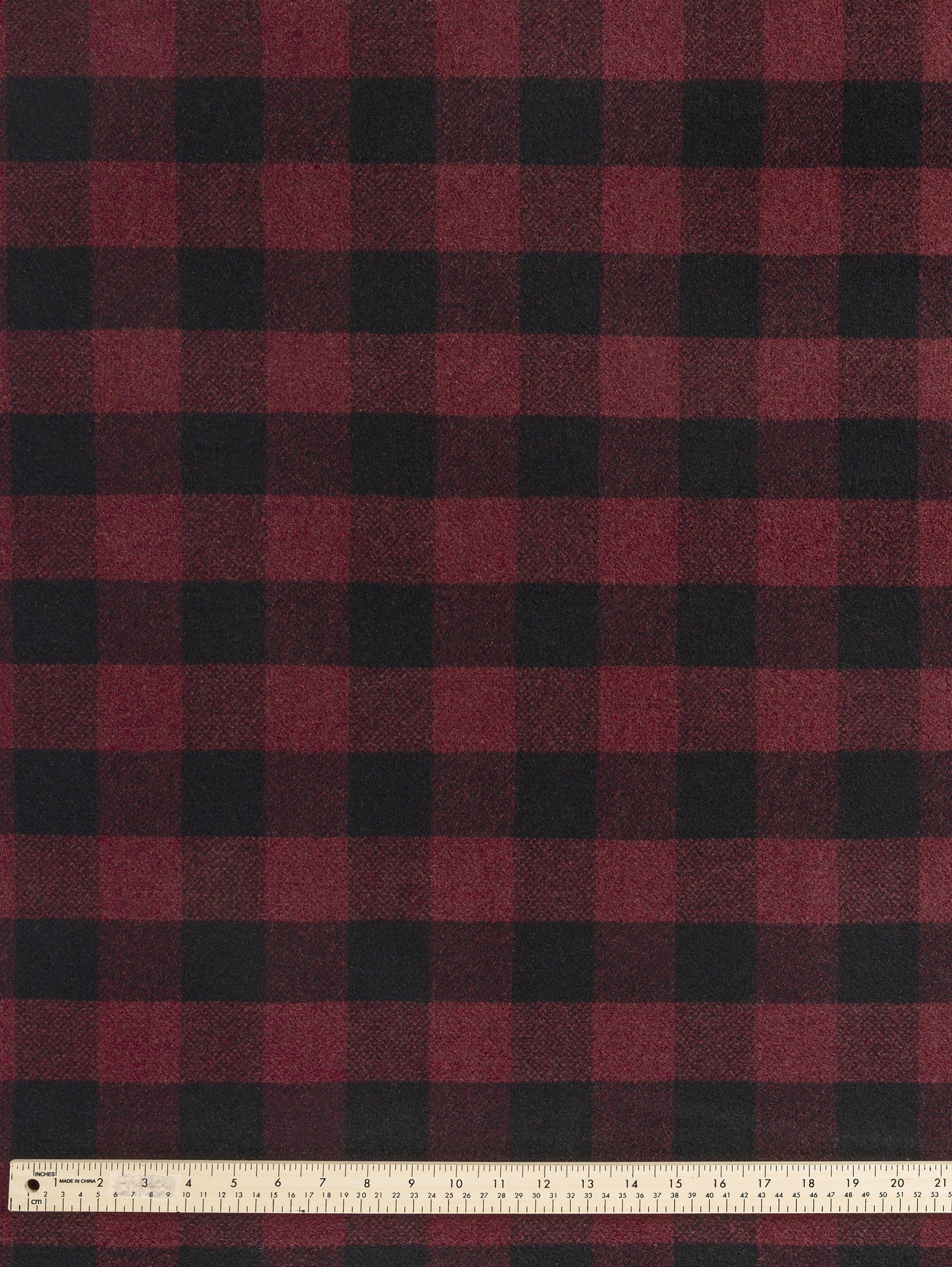 Large Buffalo Check Wool Blend Coating Deadstock - Bordeaux + Black | Core Fabrics