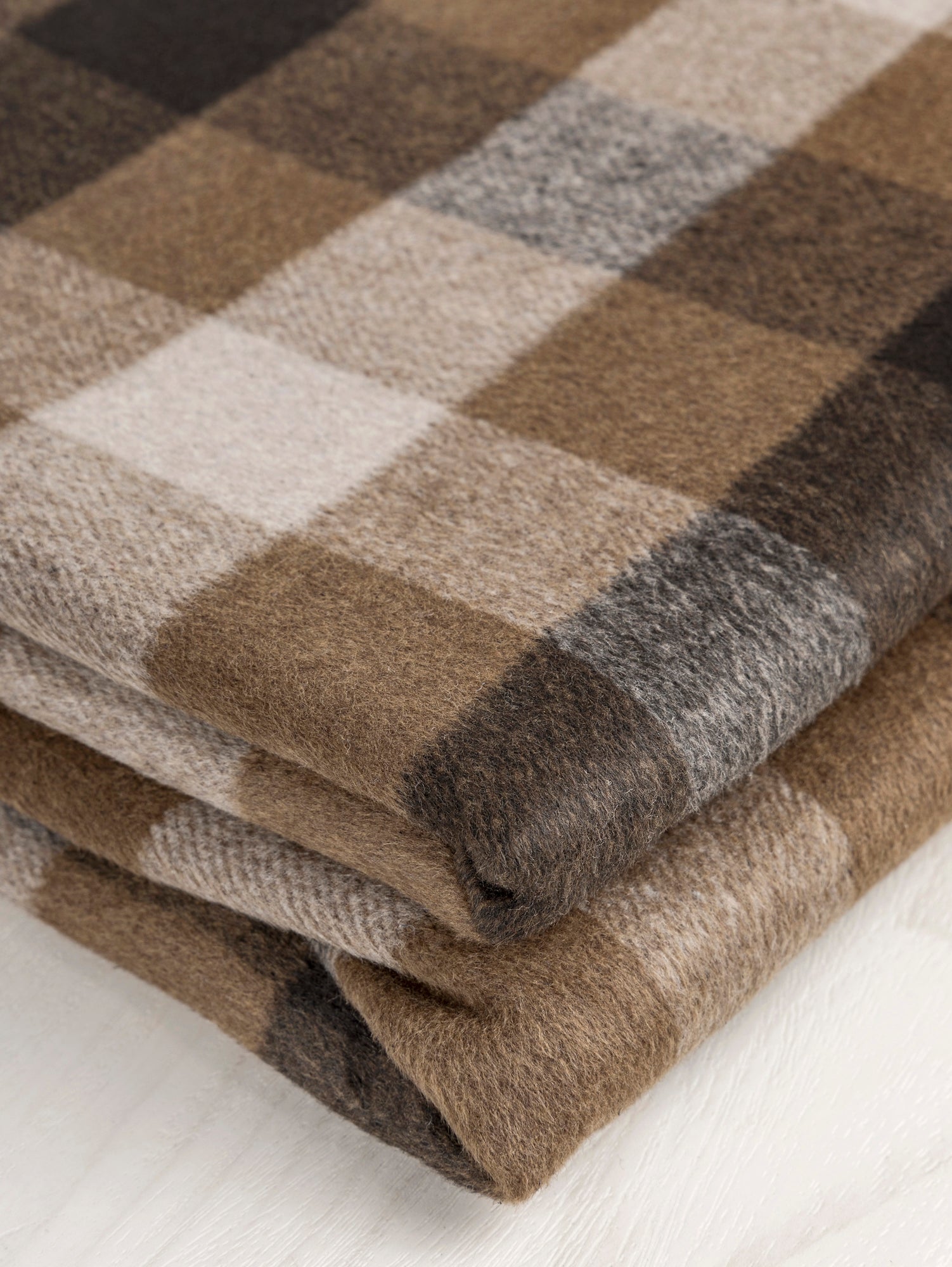 Large Check Brushed Melton Wool Blend Deadstock - Brown + Tan + Beige | Core Fabrics