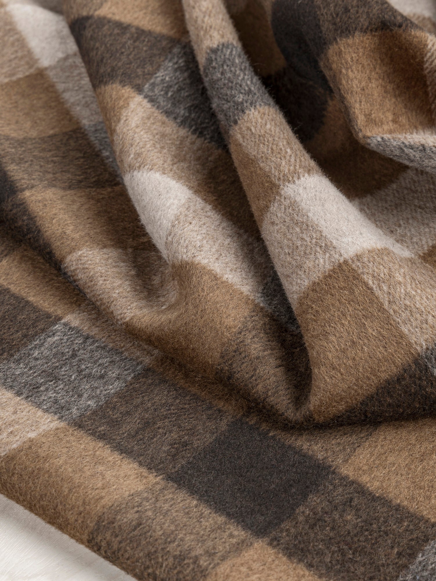 Large Check Brushed Melton Wool Blend Deadstock - Brown + Tan + Beige | Core Fabrics