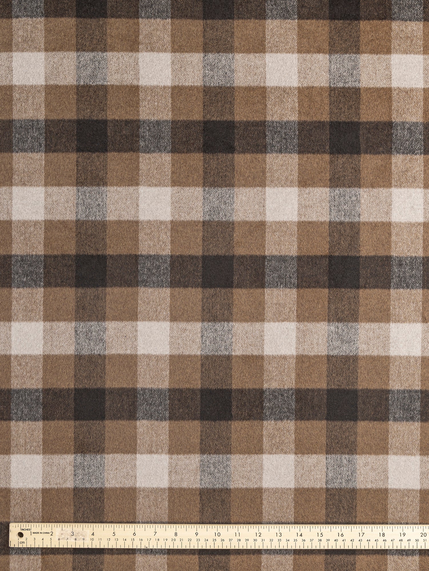 Large Check Brushed Melton Wool Blend Deadstock - Brown + Tan + Beige | Core Fabrics