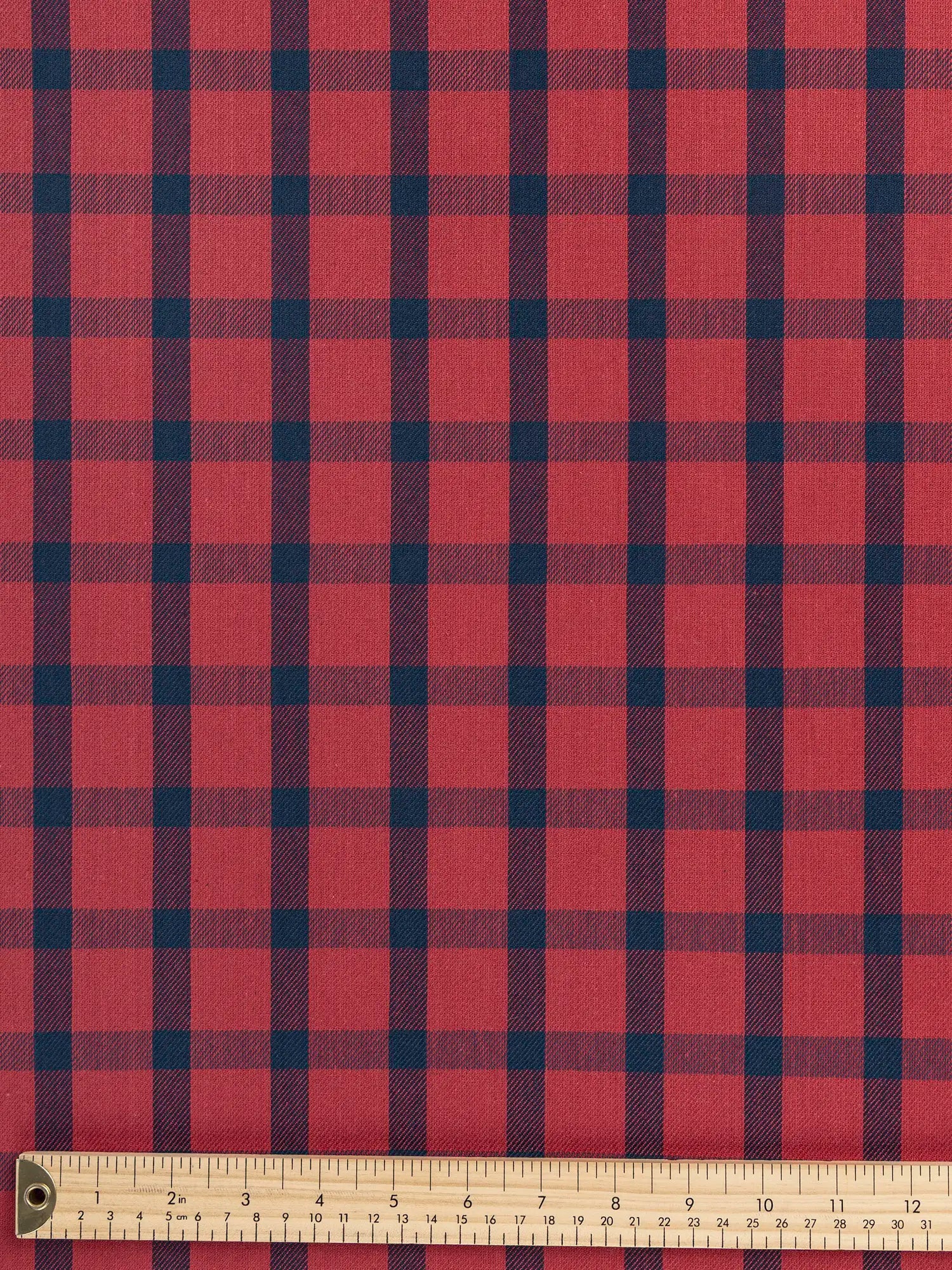 F-COT404-002-Large-Check-Japanese-Cotton-Twill-Garnet-and-Indigo-Core-Fabrics-ruler.webp