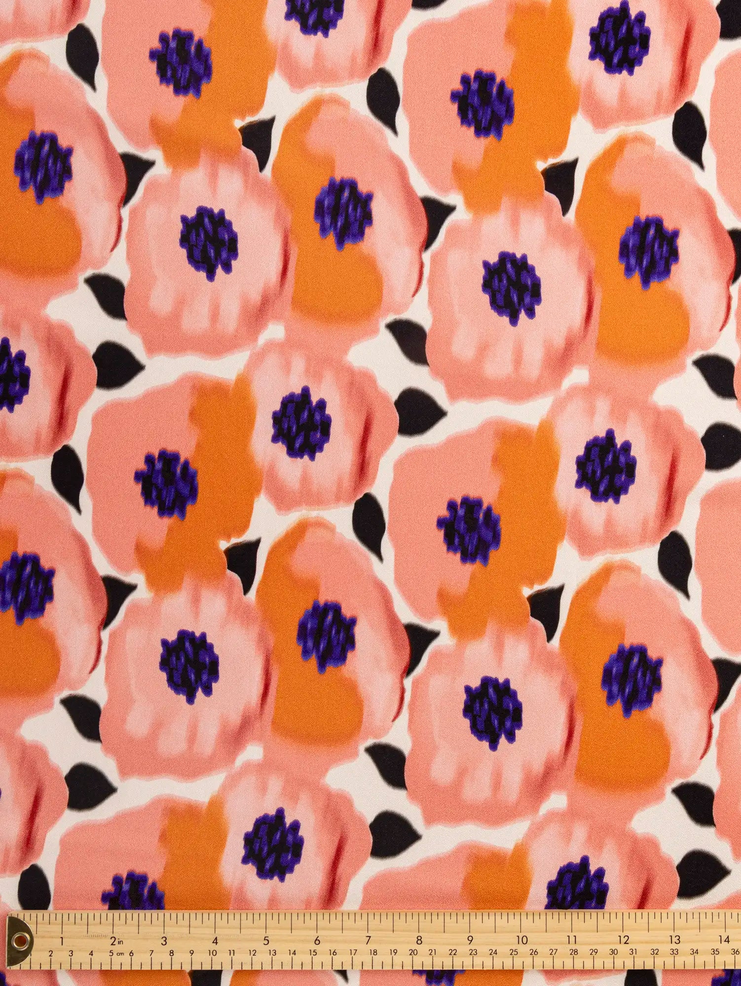 F-VIS307-Large-Dreamy-Flower-Print-FSC-Viscose-Crepe-White-Coral-and-Ultra-Violet-Core-Fabrics-ruler.webp