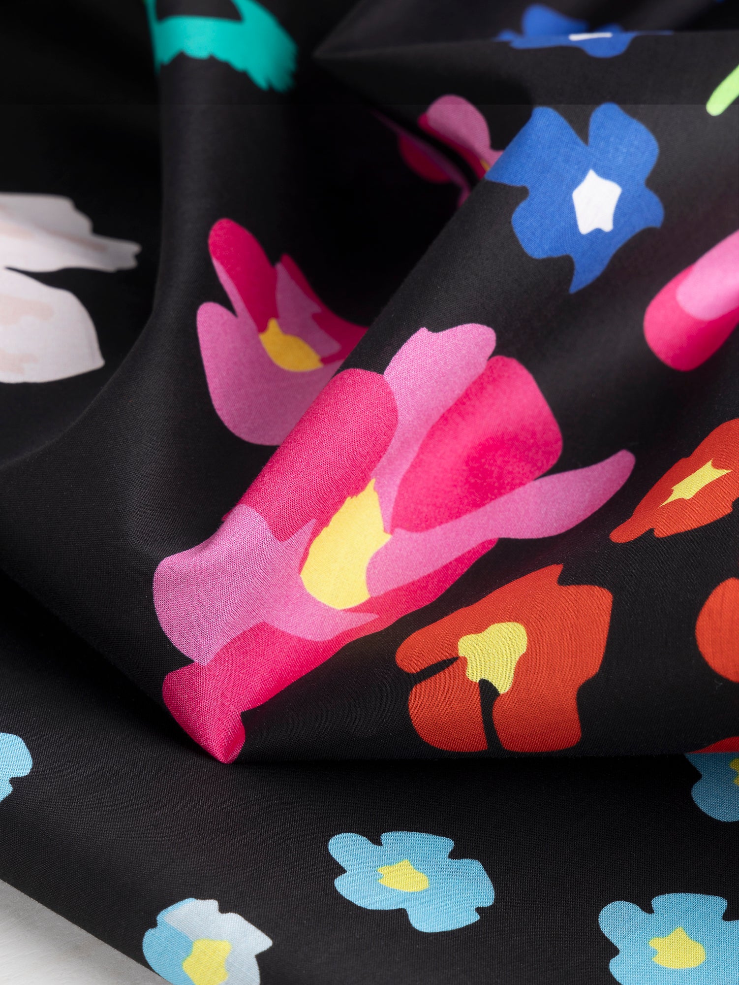 Large Floral Cotton Voile The Kooples Deadstock - Black + Pink + Green | Core Fabrics