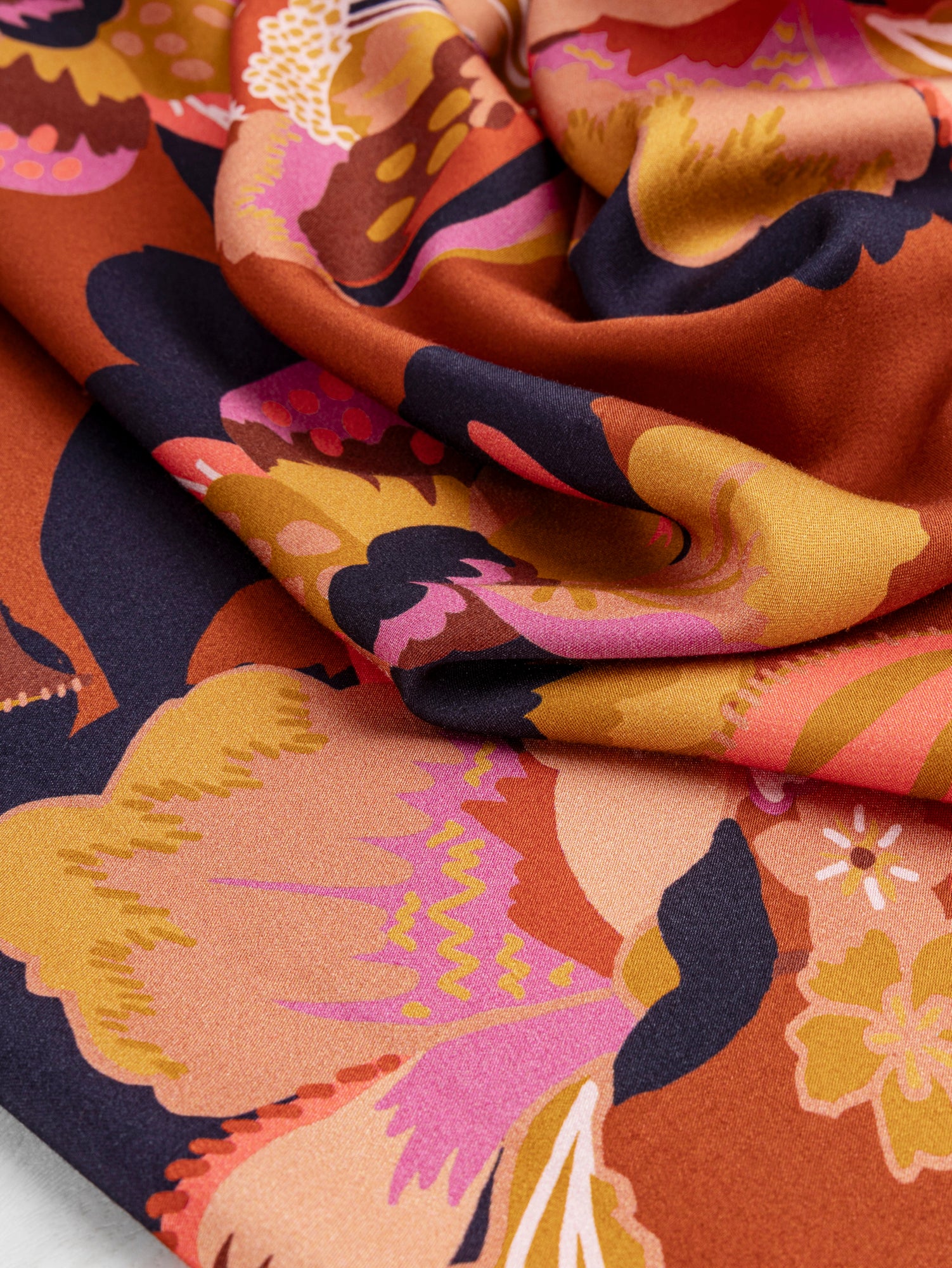 Large Floral Print EcoVero Challis - Mahogany + Ochre + Lilac | Core Fabrics