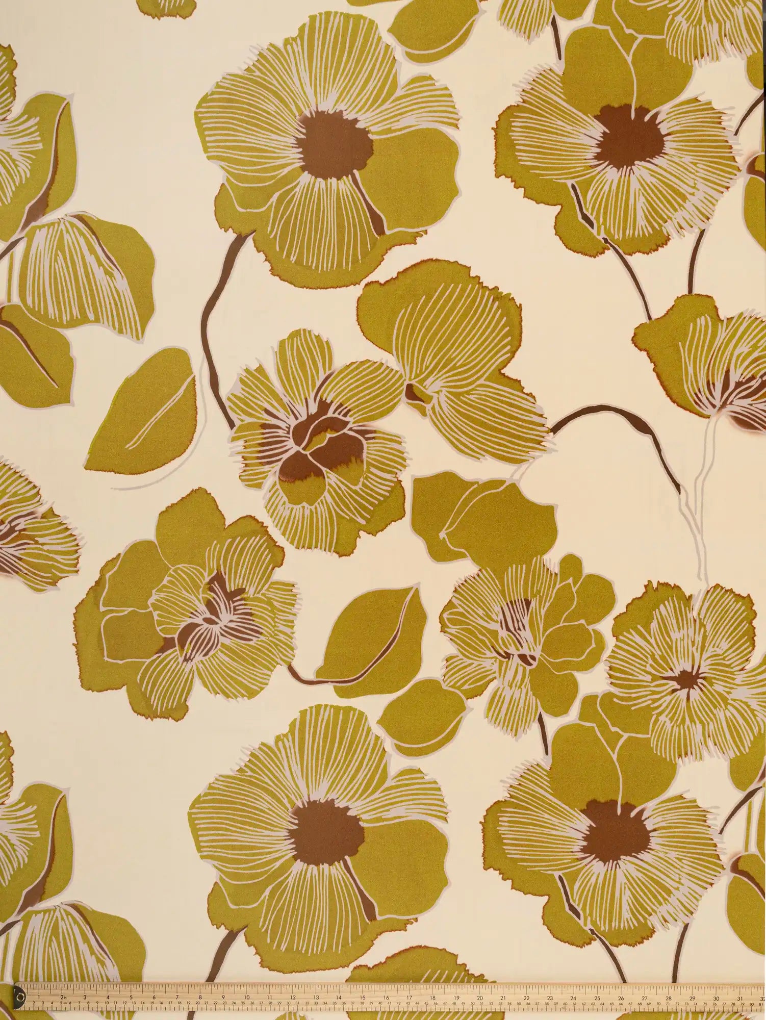 F-VIS289-Large-Floral-Print-Viscose-Oat-Mustard-Caramel-Core-Fabrics-ruler.webp