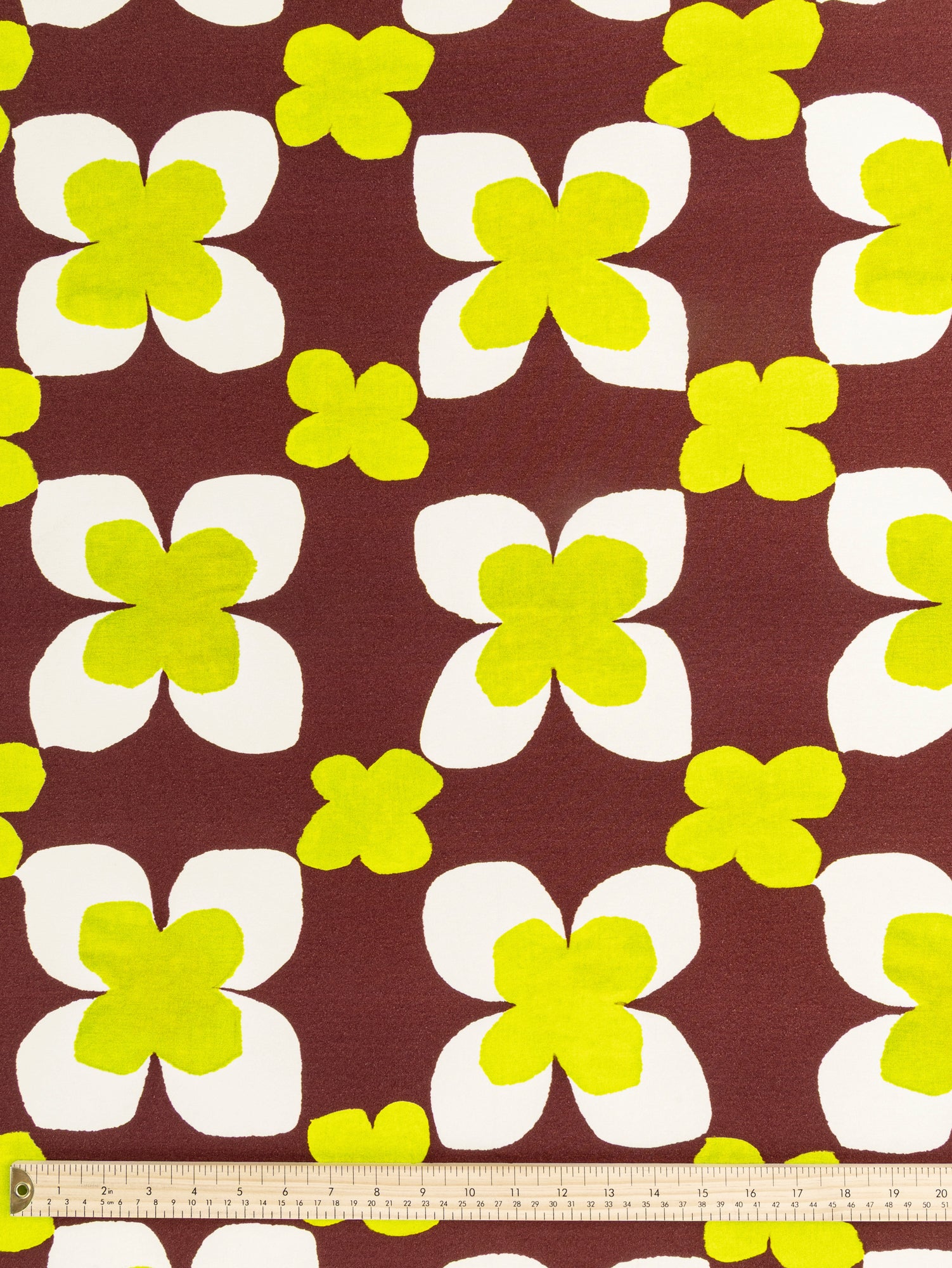 F-VIS268-Large-Flower-Pop-Print-Viscose-Knit-Mahogany-Cream-Chartreuse-Core-Fabrics-ruler.JPG