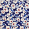 Crêpe de viscose FSC à grand motif floral - Indigo + Ivoire + Coquelicot