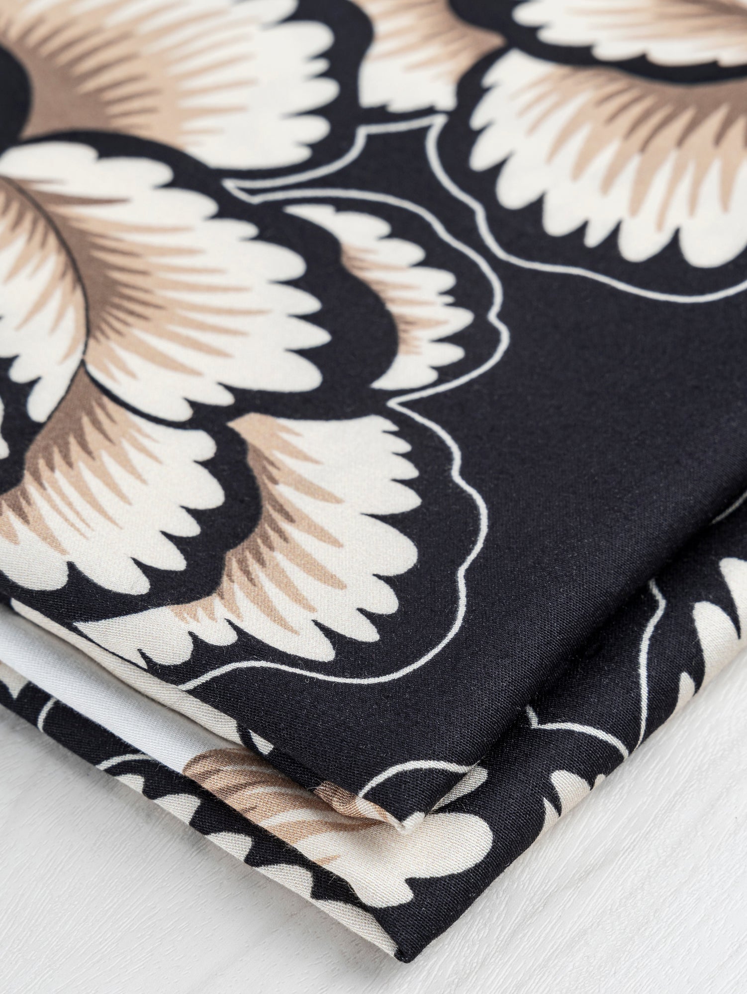 Large Graphic Carnation EcoVero Challis - Black + Cream + Beige | Core Fabrics