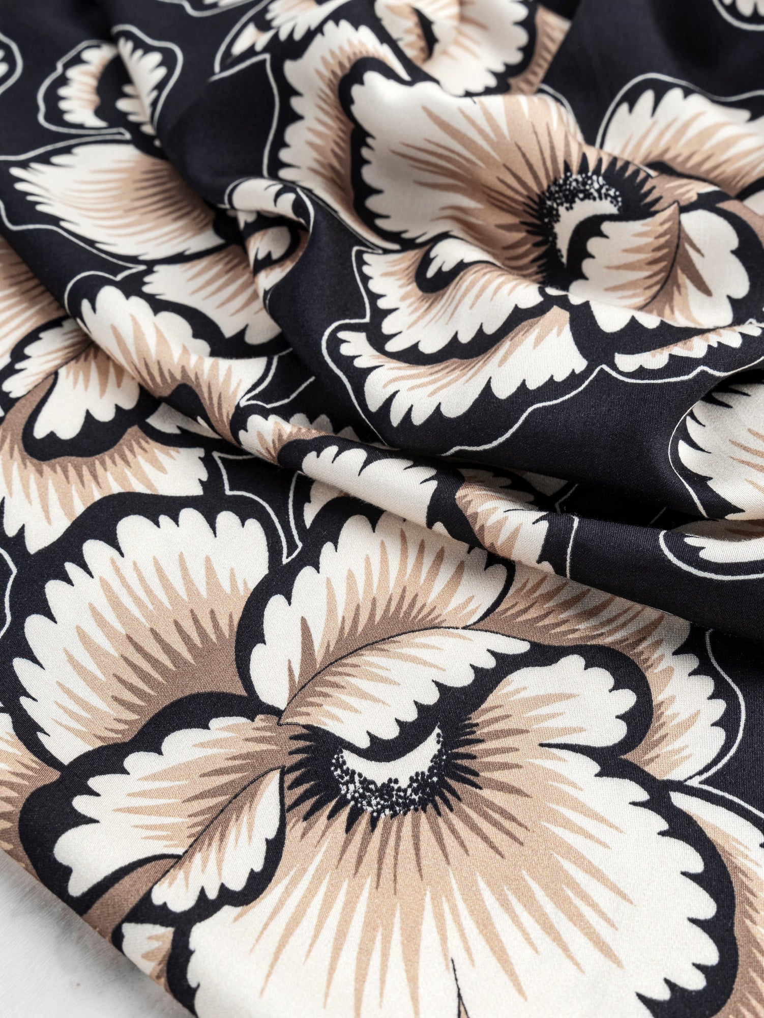 Large Graphic Carnation EcoVero Challis - Black + Cream + Beige | Core Fabrics