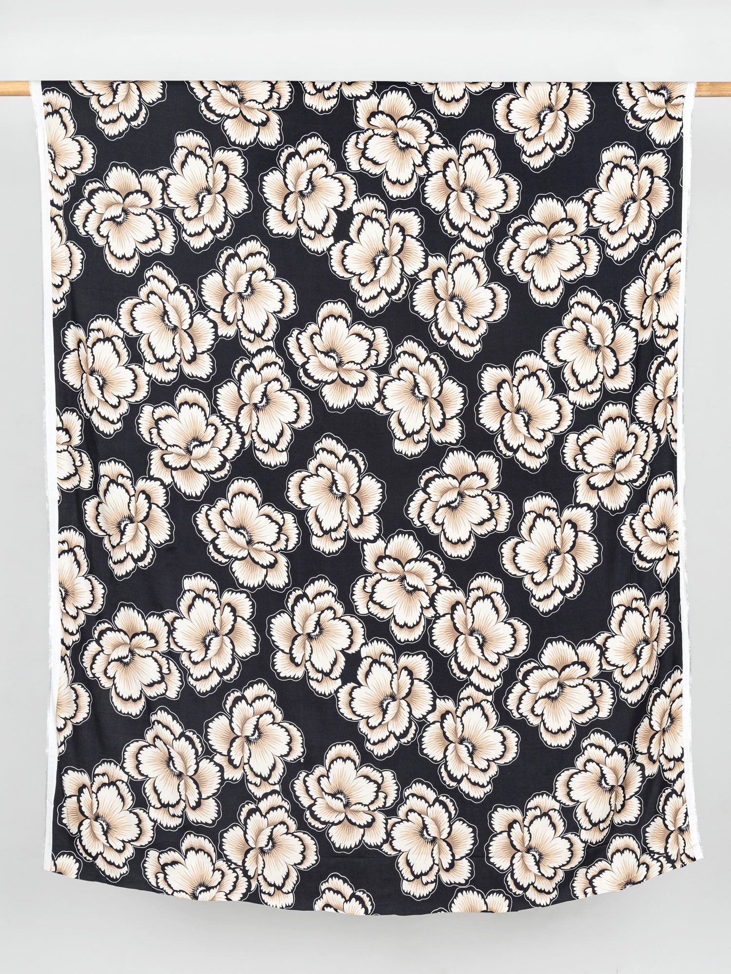 Large Graphic Carnation EcoVero Challis - Black + Cream + Beige | Core Fabrics