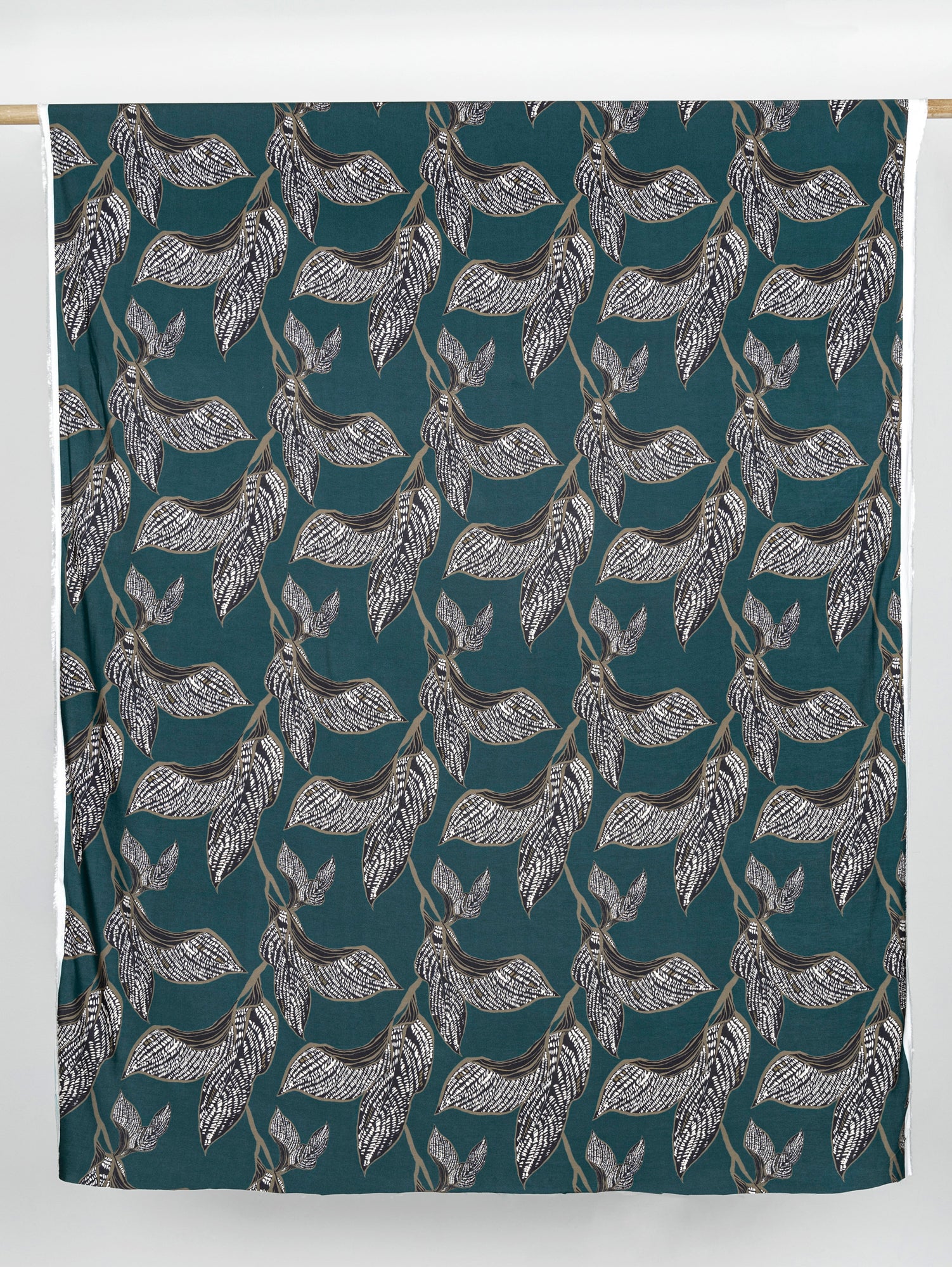 Large Graphic Leaf Print EcoVero Challis - Dark Teal + Olive + Black | Core Fabrics