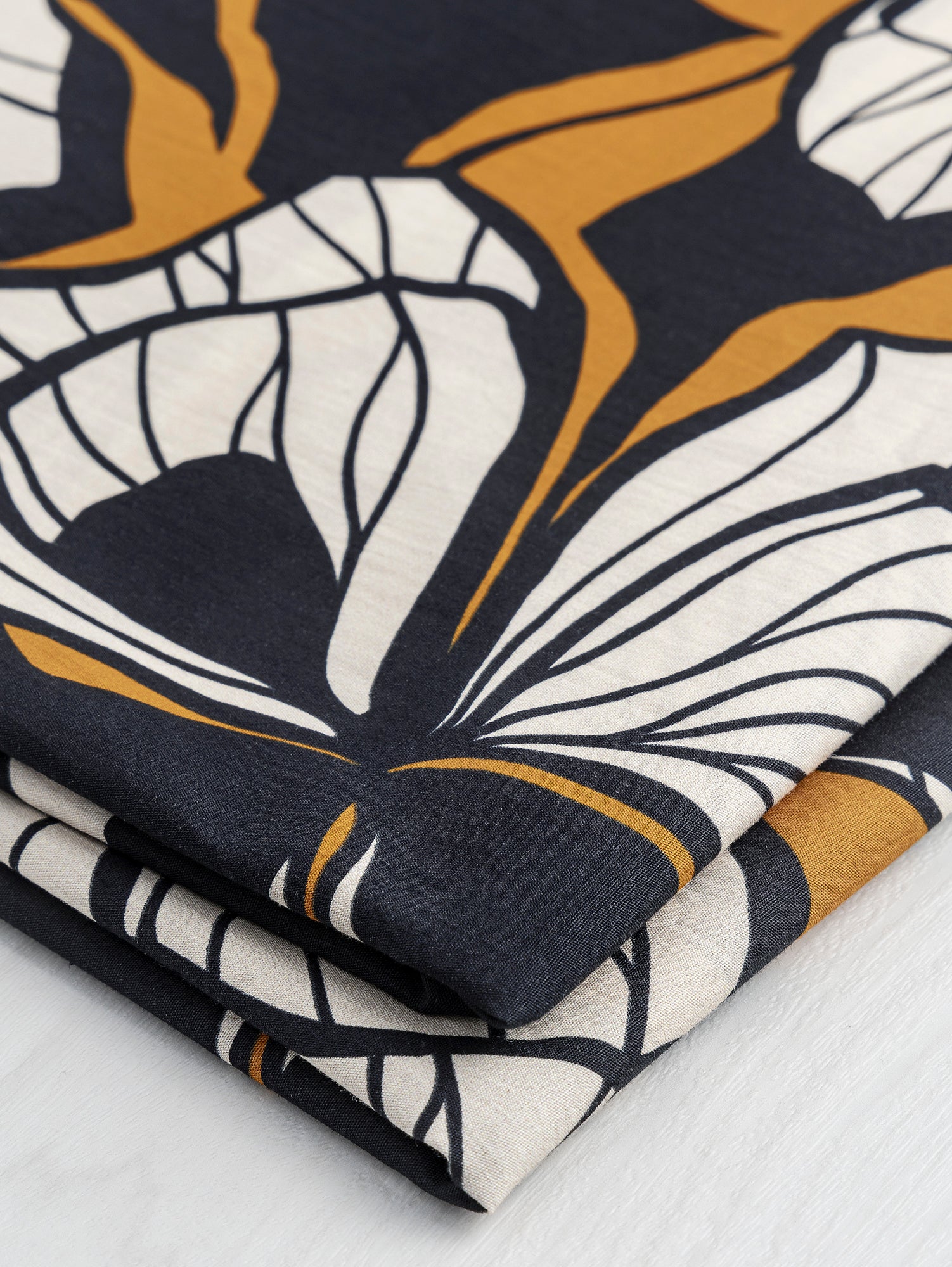 Large Illustrated Floral Print Cotton Poplin - Bronze + Black + Cream | Core Fabrics