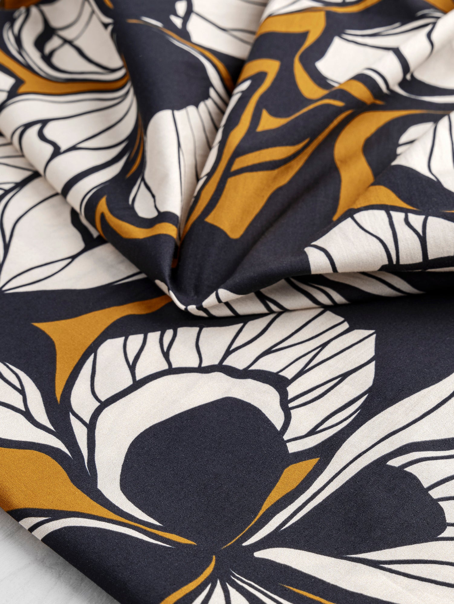 Large Illustrated Floral Print Cotton Poplin - Bronze + Black + Cream | Core Fabrics