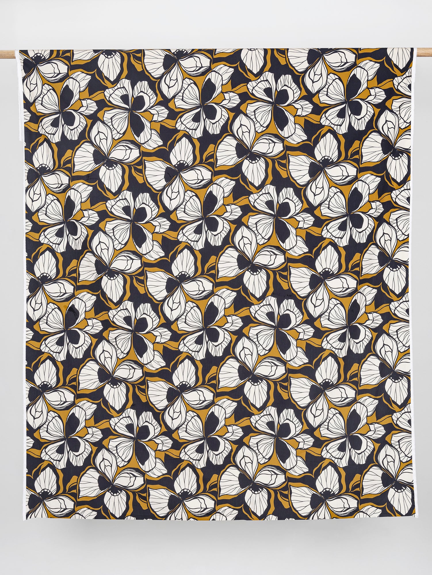 Large Illustrated Floral Print Cotton Poplin - Bronze + Black + Cream | Core Fabrics