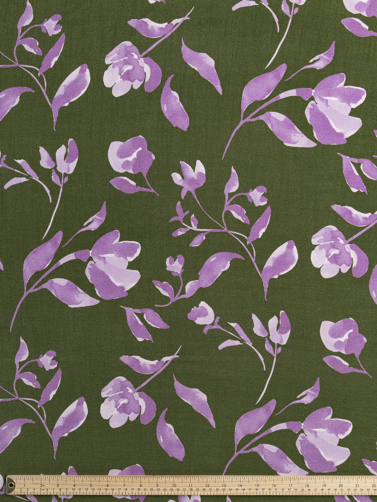 F-VIS264-Large-Iris-Print-Textured-Viscose-Olive-Purple-Core-Fabrics-ruler.JPG